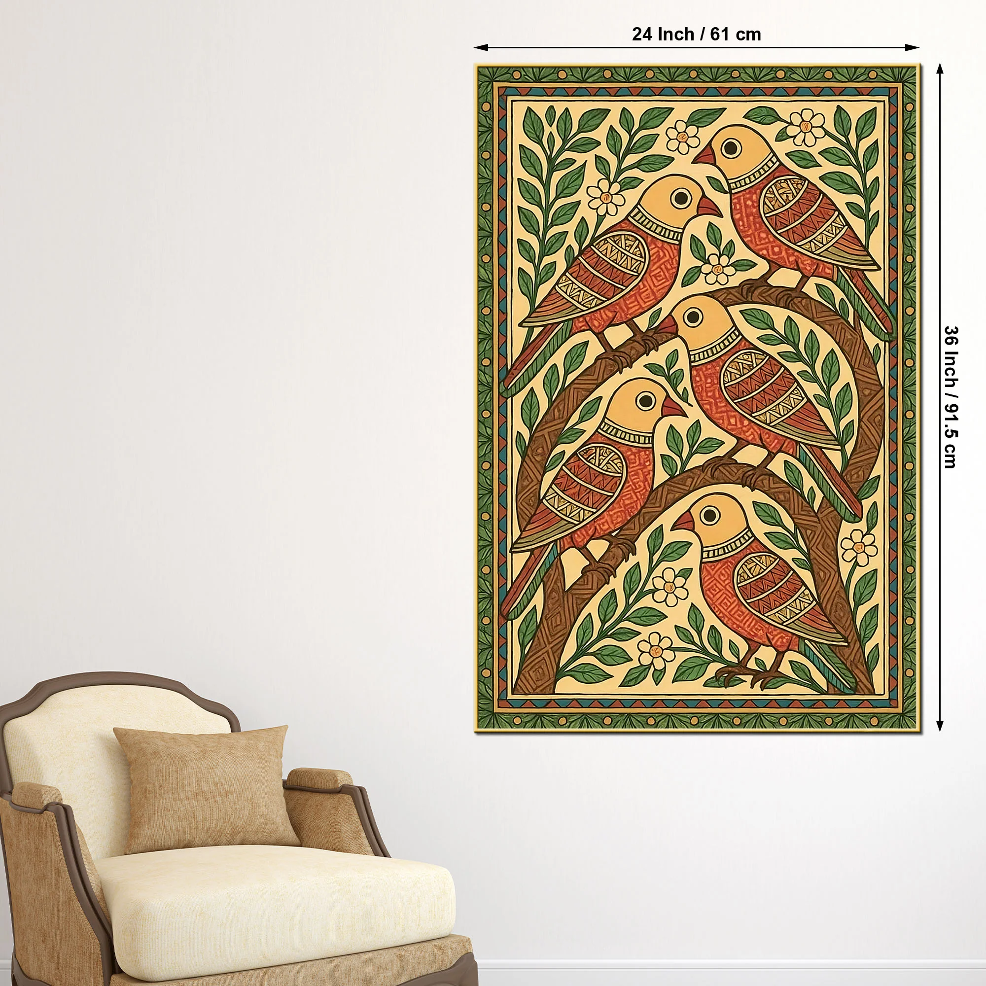 Madhubani Birds Canvas Wall Painting for Wall Art Decoration - Image 5