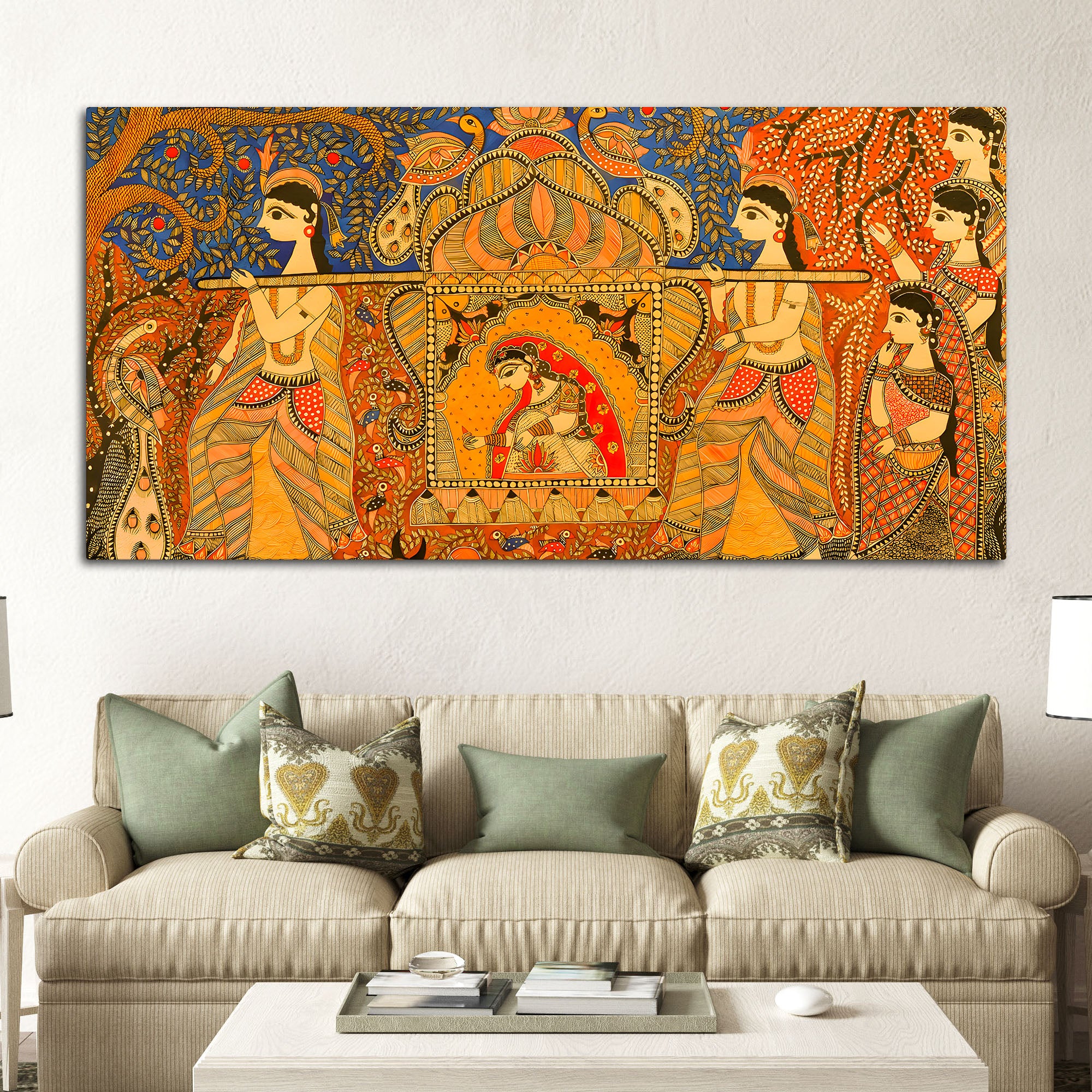 Madhubani Cultural Scene Painting | Premium Ethnic Home Decor - Image 3
