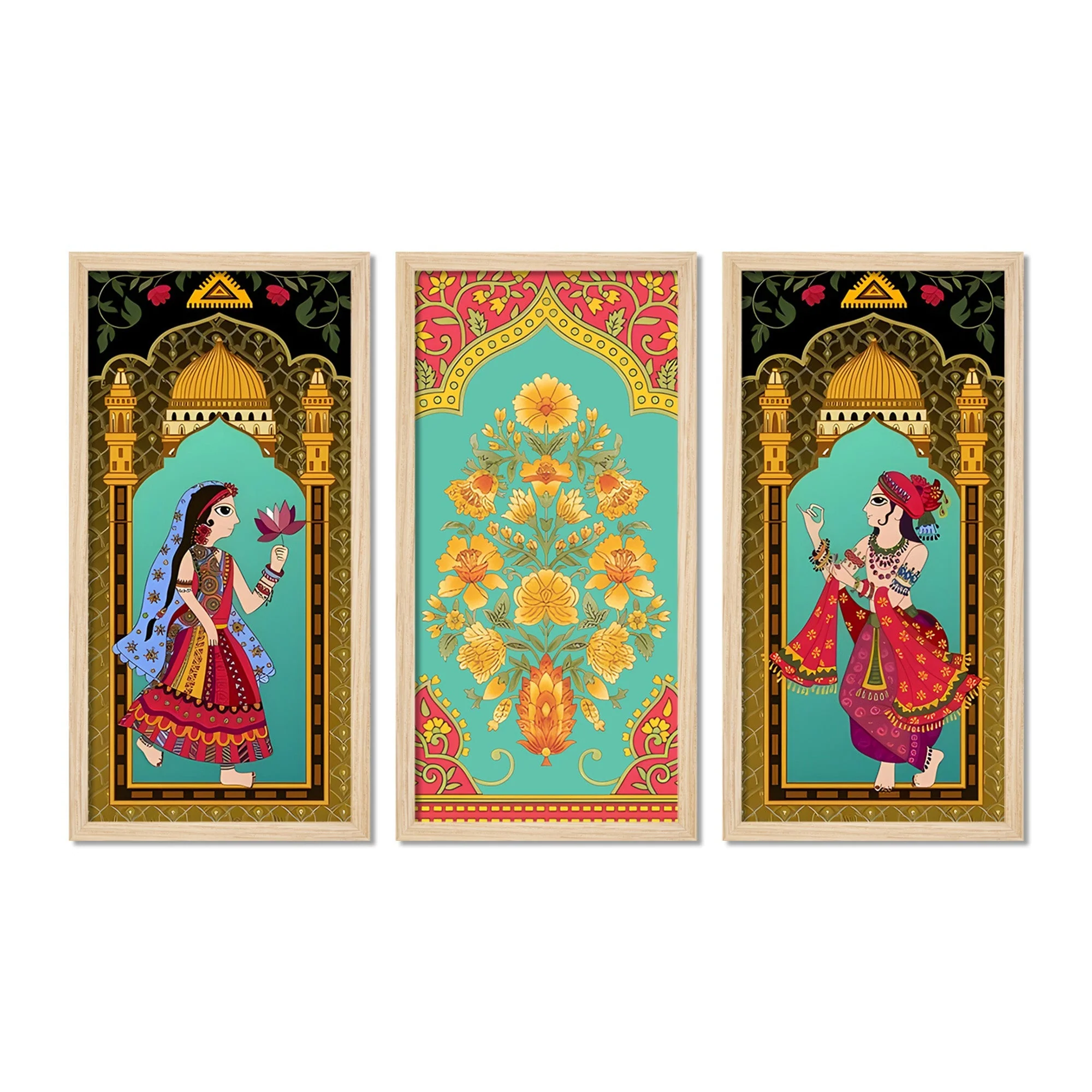 Madhubani Decorative Welcome Home Art Wooden Wall Frame Set of Three - Image 4