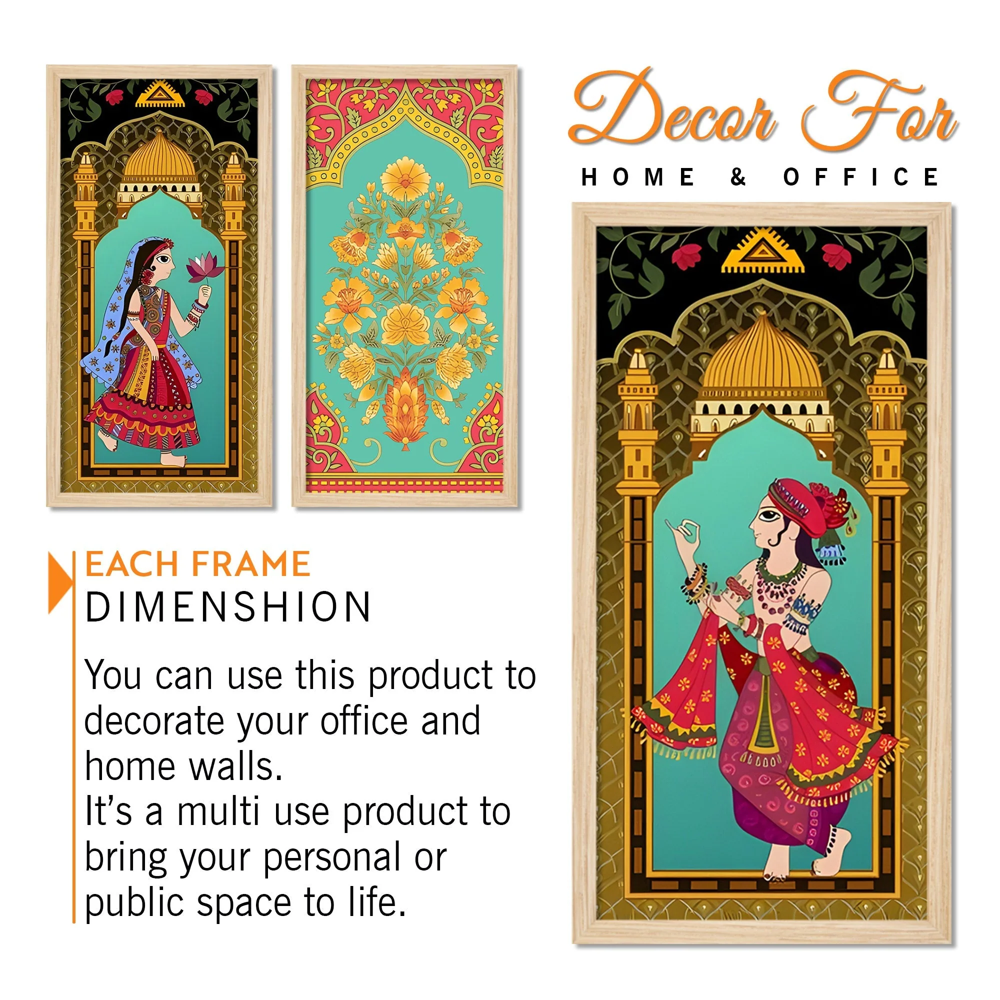 Madhubani Decorative Welcome Home Art Wooden Wall Frame Set of Three - Image 5