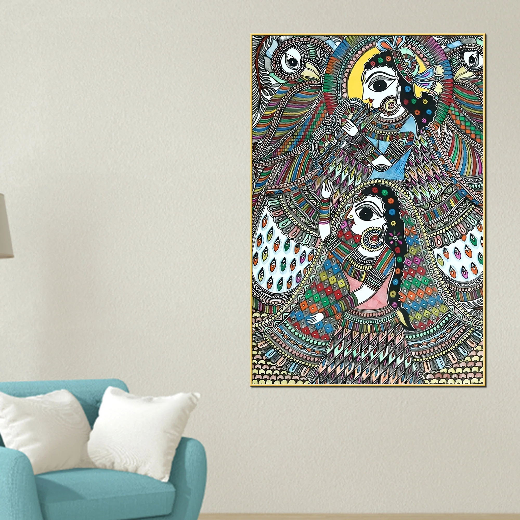 Madhubani Devotional Art Radha Krishna Wall Painting