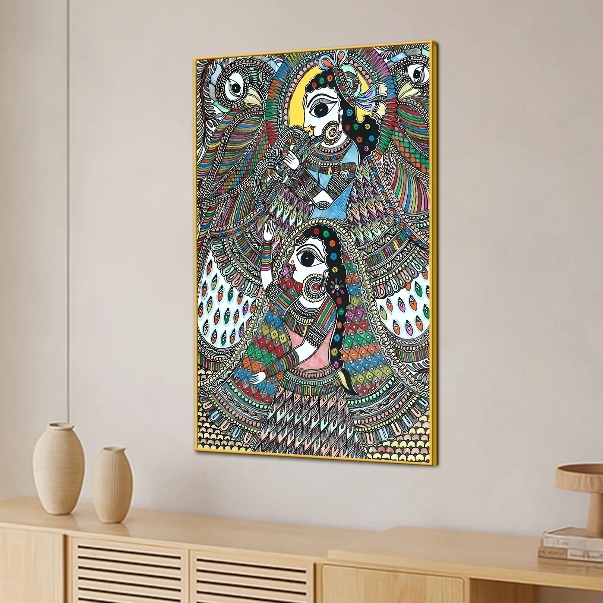 Madhubani Devotional Art Radha Krishna Wall Painting - Image 3