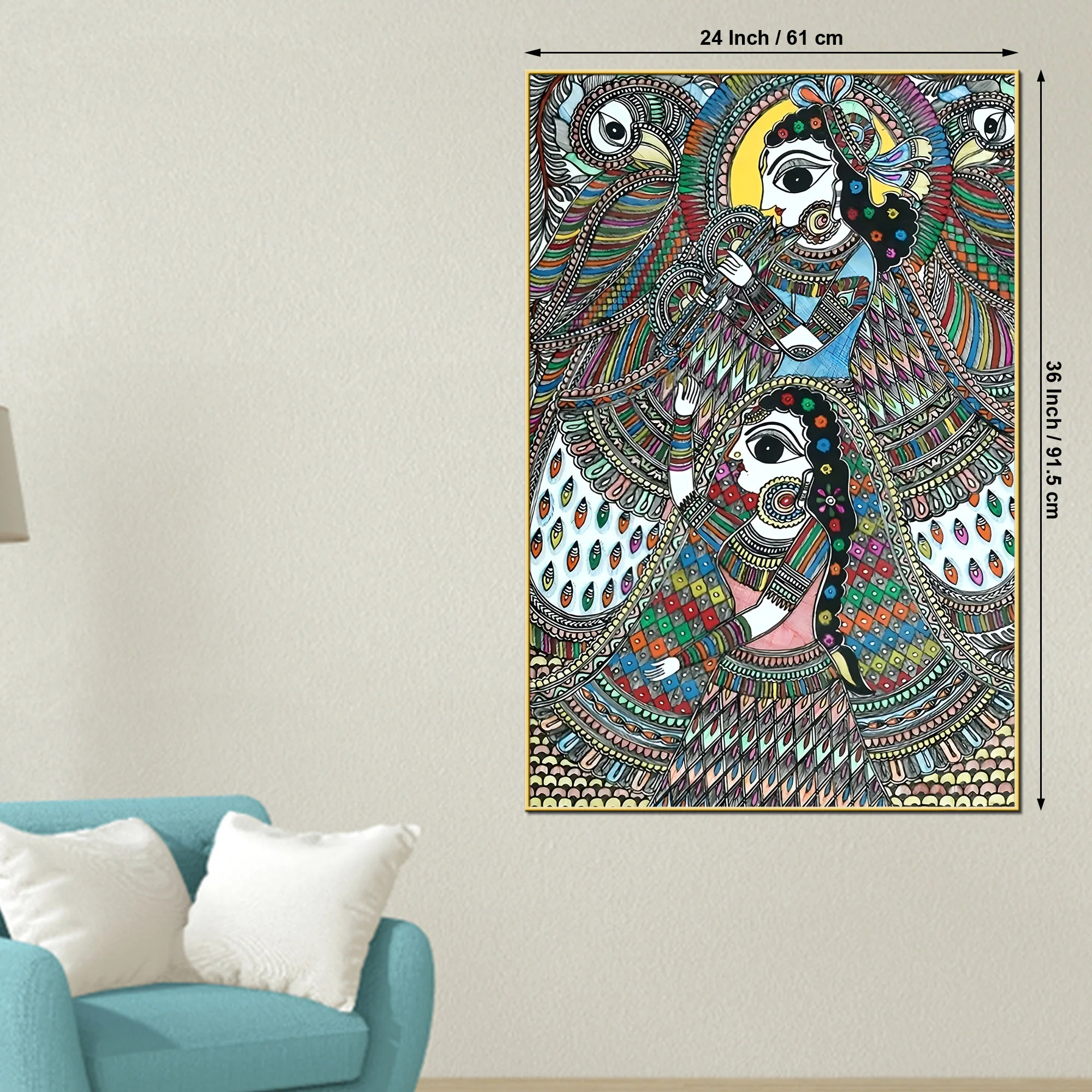 Madhubani Devotional Art Radha Krishna Wall Painting - Image 5