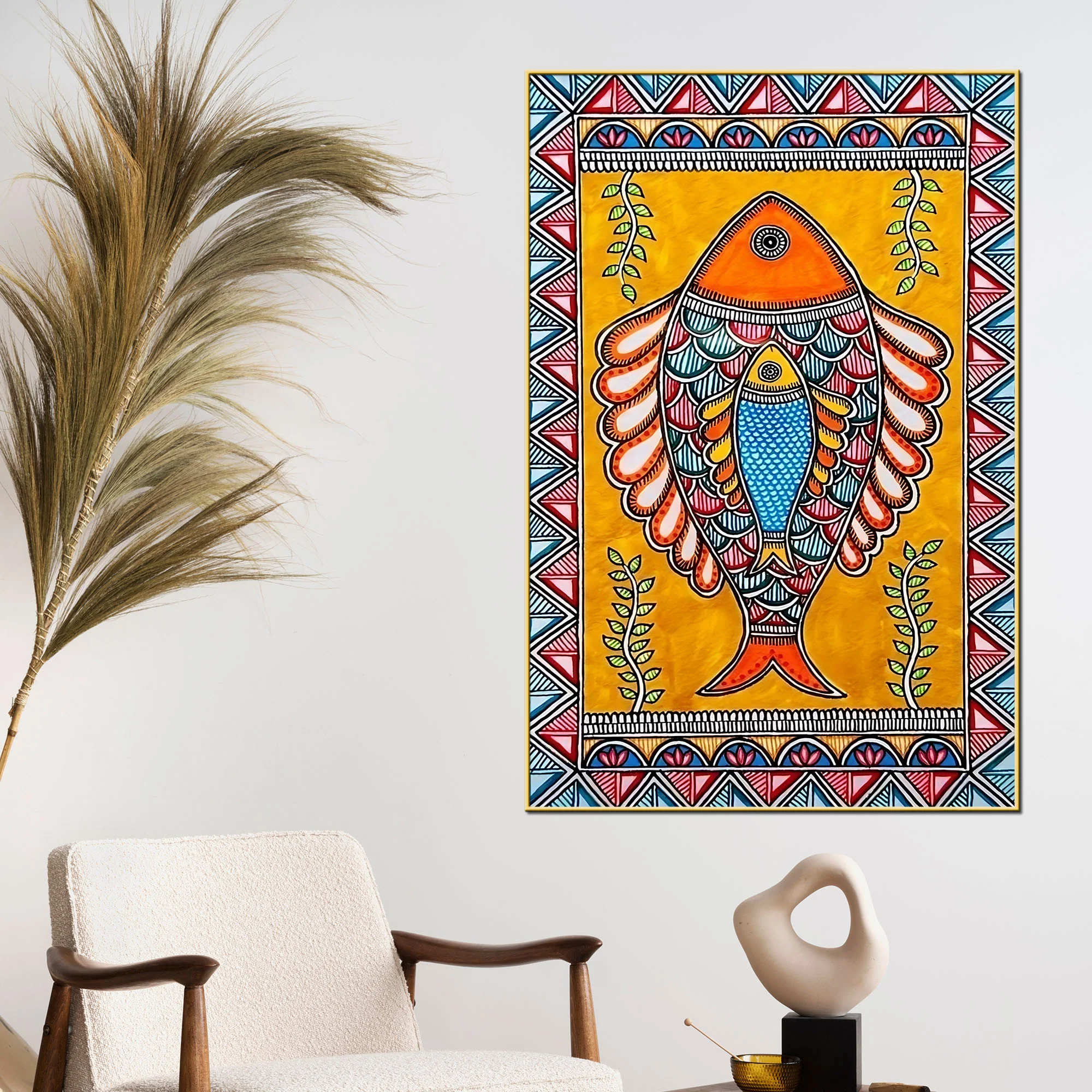 Madhubani Fish Canvas Painting for Cultural Home Décor