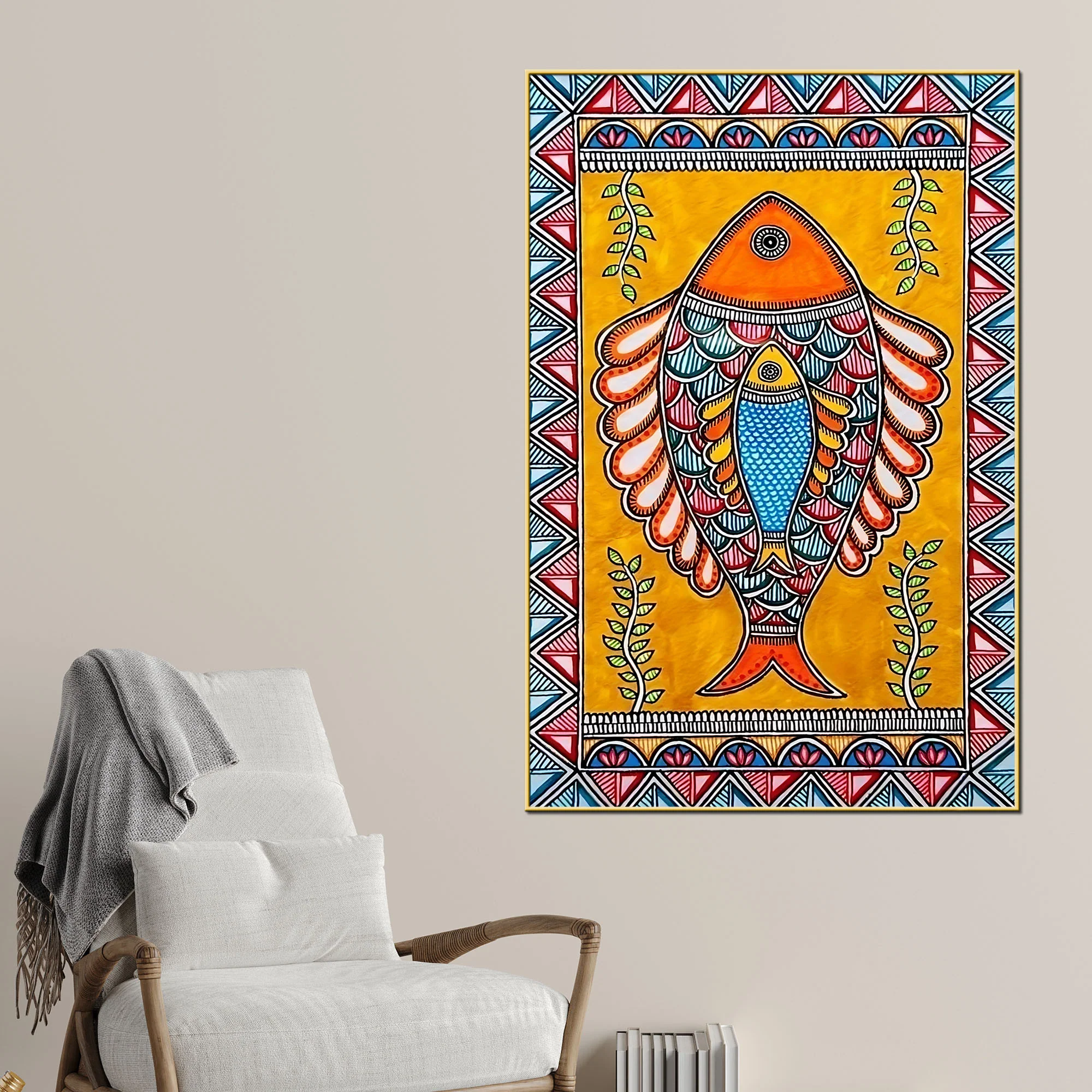 Madhubani Fish Canvas Painting for Cultural Home Décor - Image 2