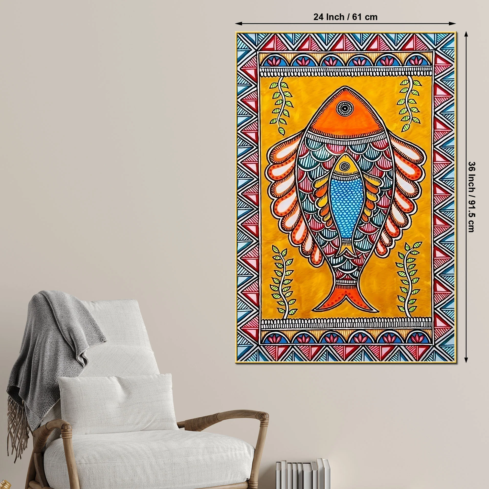 Madhubani Fish Canvas Painting for Cultural Home Décor - Image 5