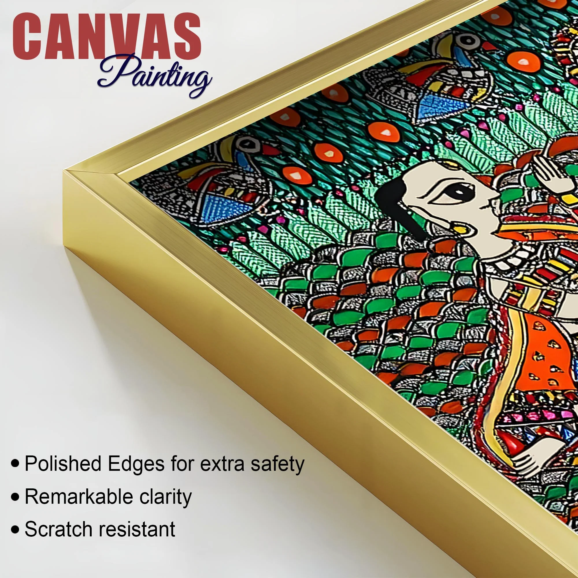 Madhubani Krishna and Gopis Canvas Wall Religious Painting - Image 6