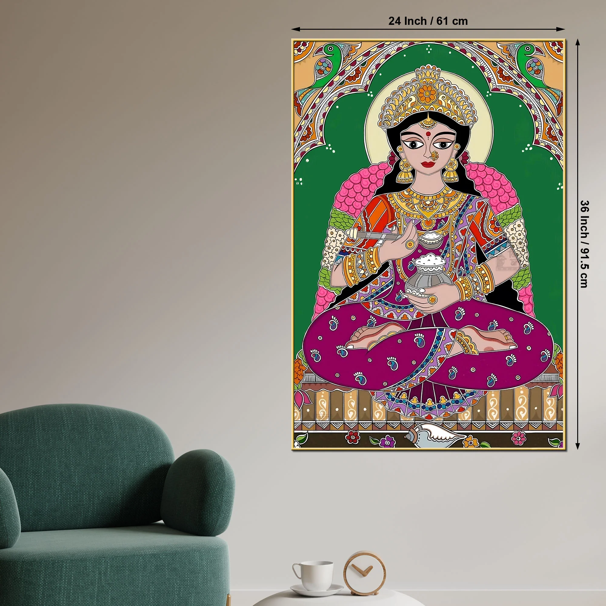 Madhubani Lakshmi Maa Canvas Painting Traditional Hindu Wall Decor - Image 5