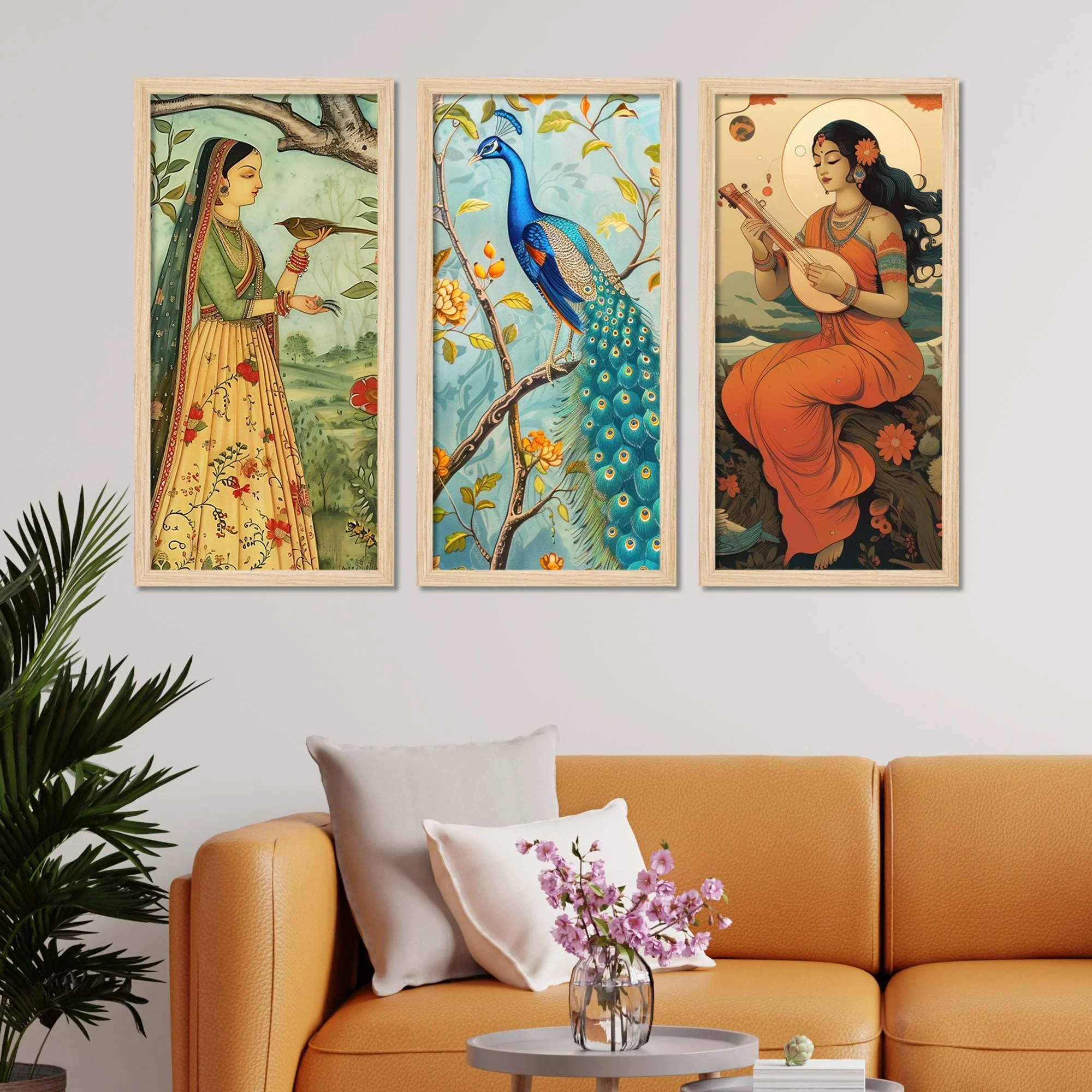 Madhubani Pichwai Art Wooden Wall Frame Set of Three - Image 2