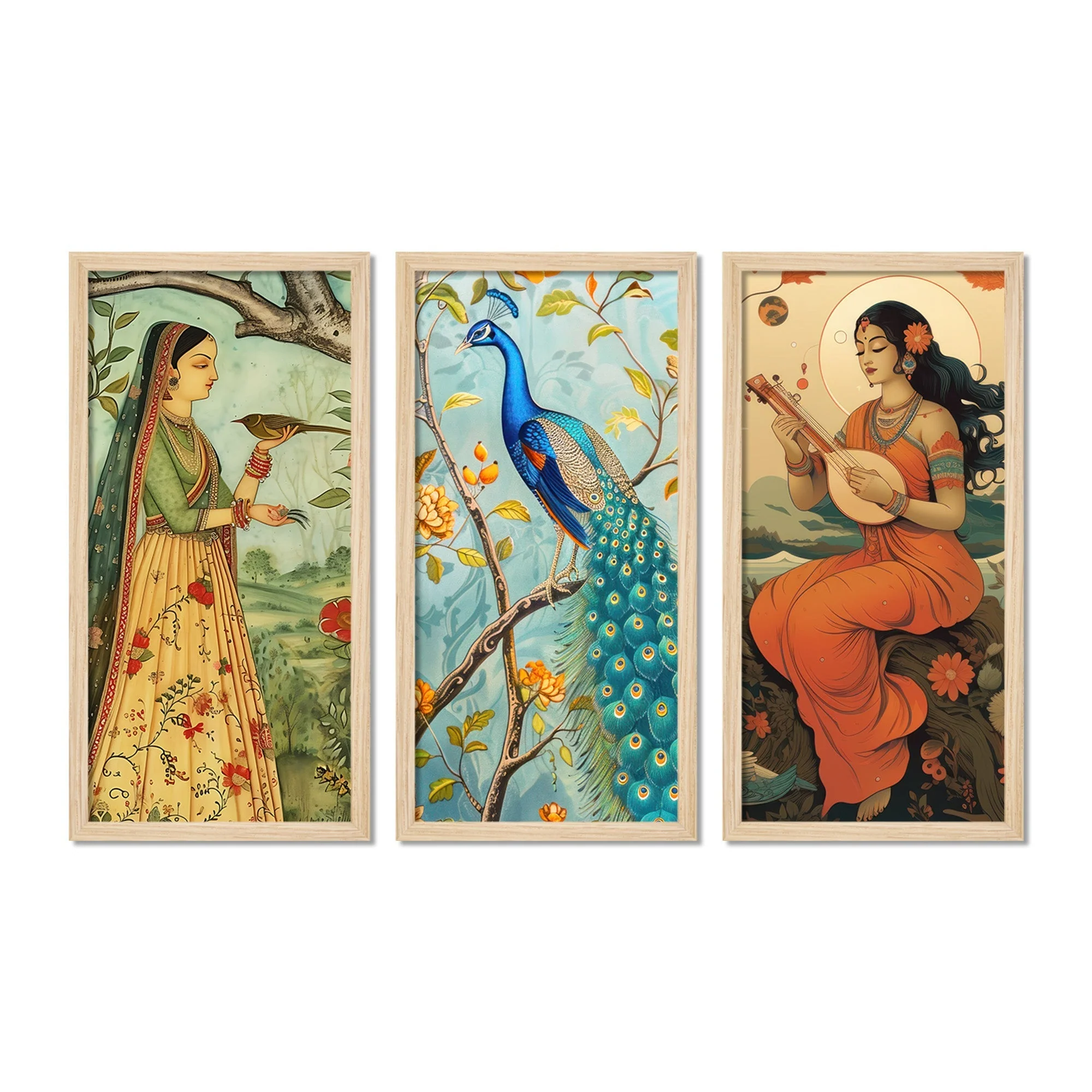 Madhubani Pichwai Art Wooden Wall Frame Set of Three - Image 4
