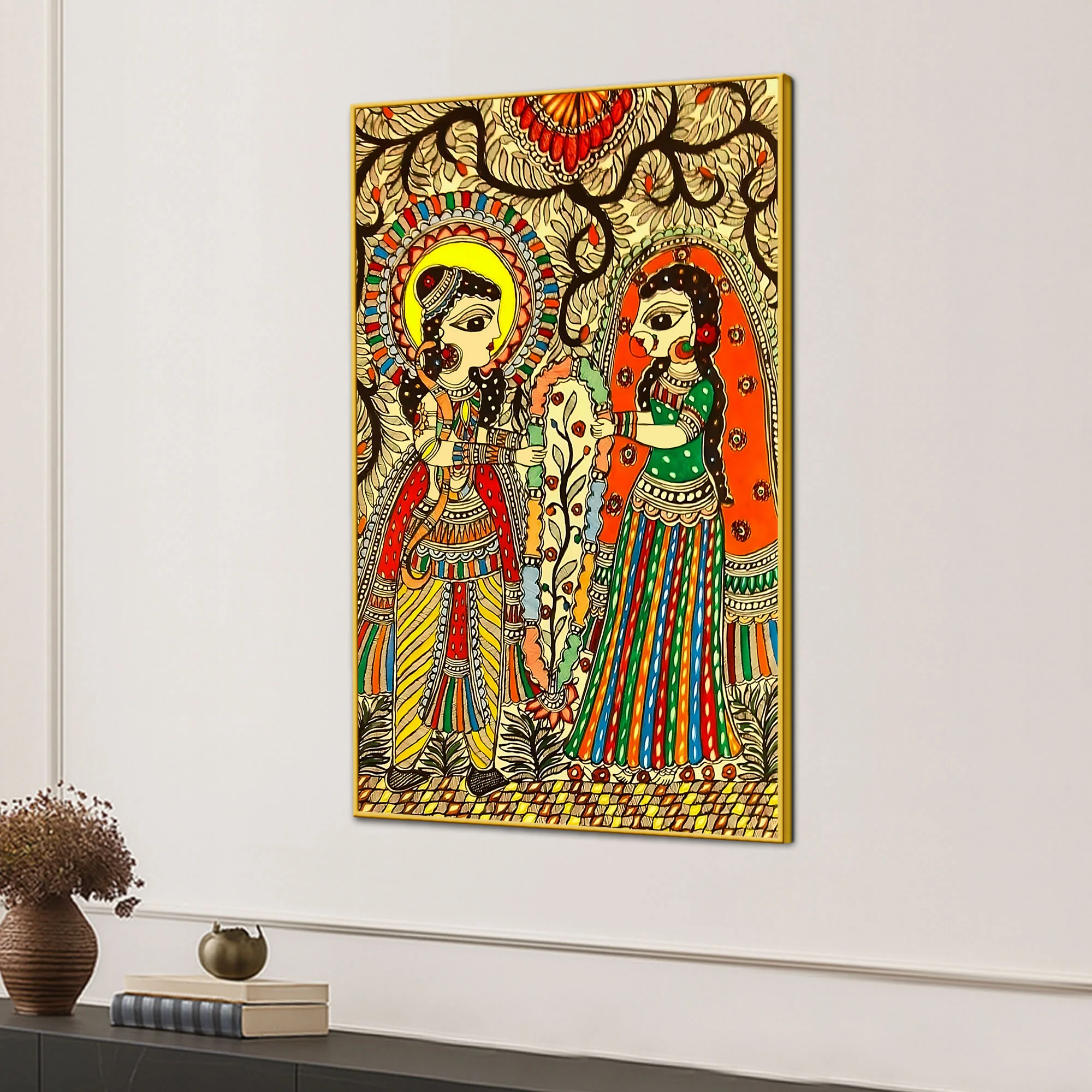 Madhubani Ram Sita Canvas Painting for Cultural Indian Wall Decor - Image 3