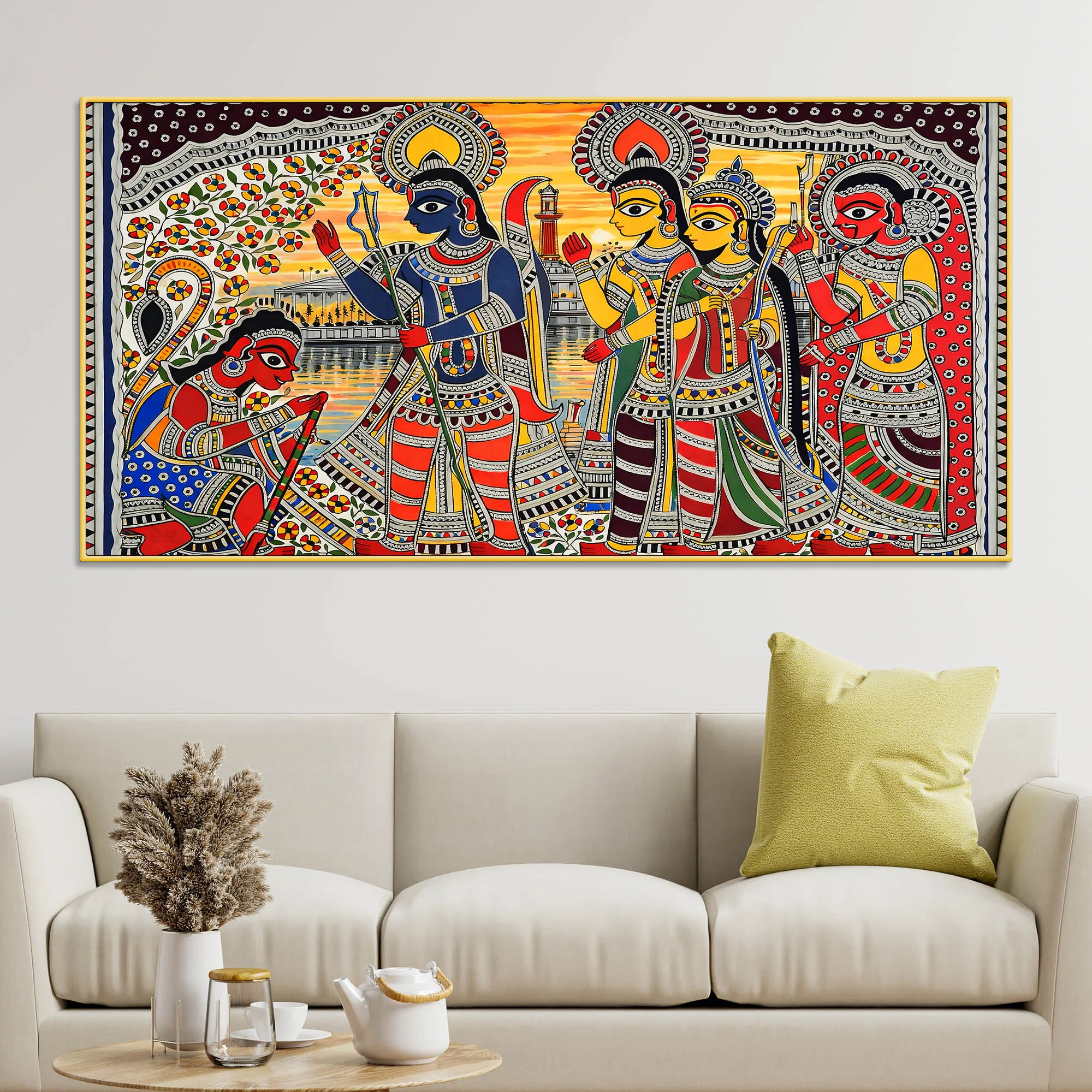 Madhubani Ramayana Scene Canvas Wall Cultural Decor Painting - Image 2