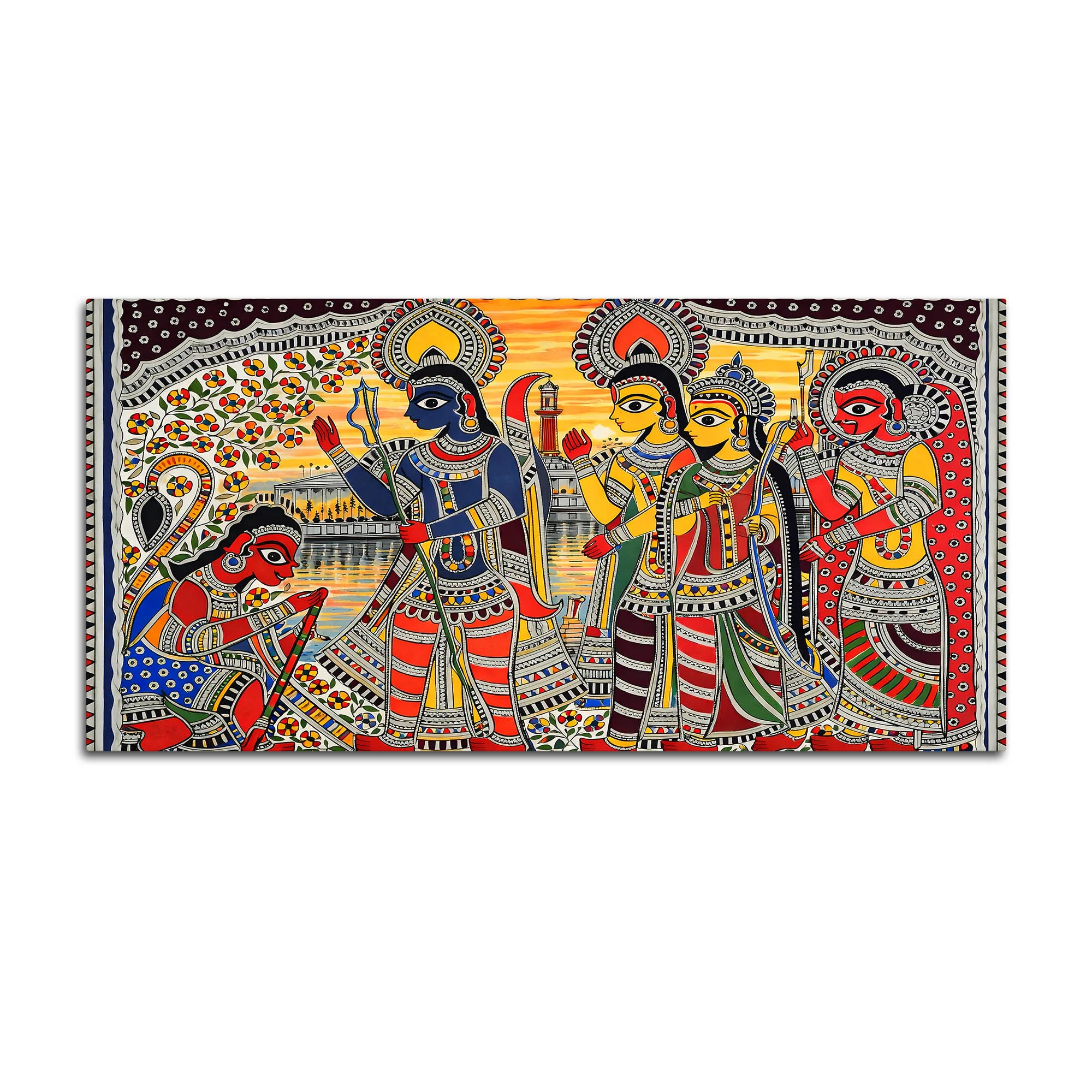 Madhubani Ramayana Scene Canvas Wall Cultural Decor Painting - Image 4
