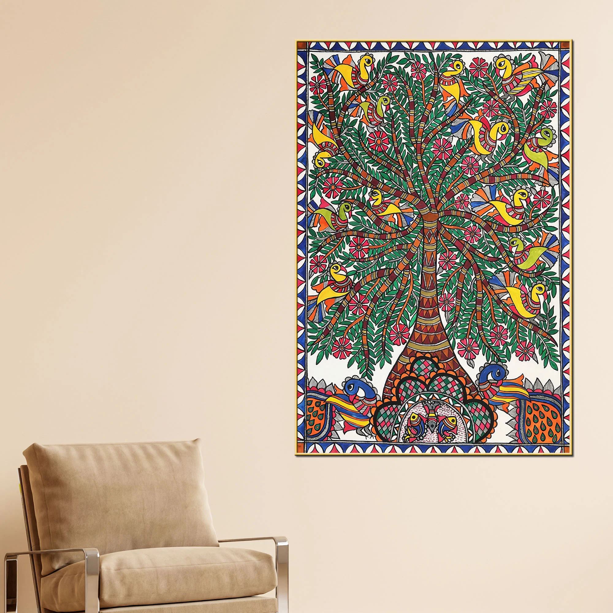 Madhubani Tree of Life Canvas Wall Painting for Traditional Decor - Image 2