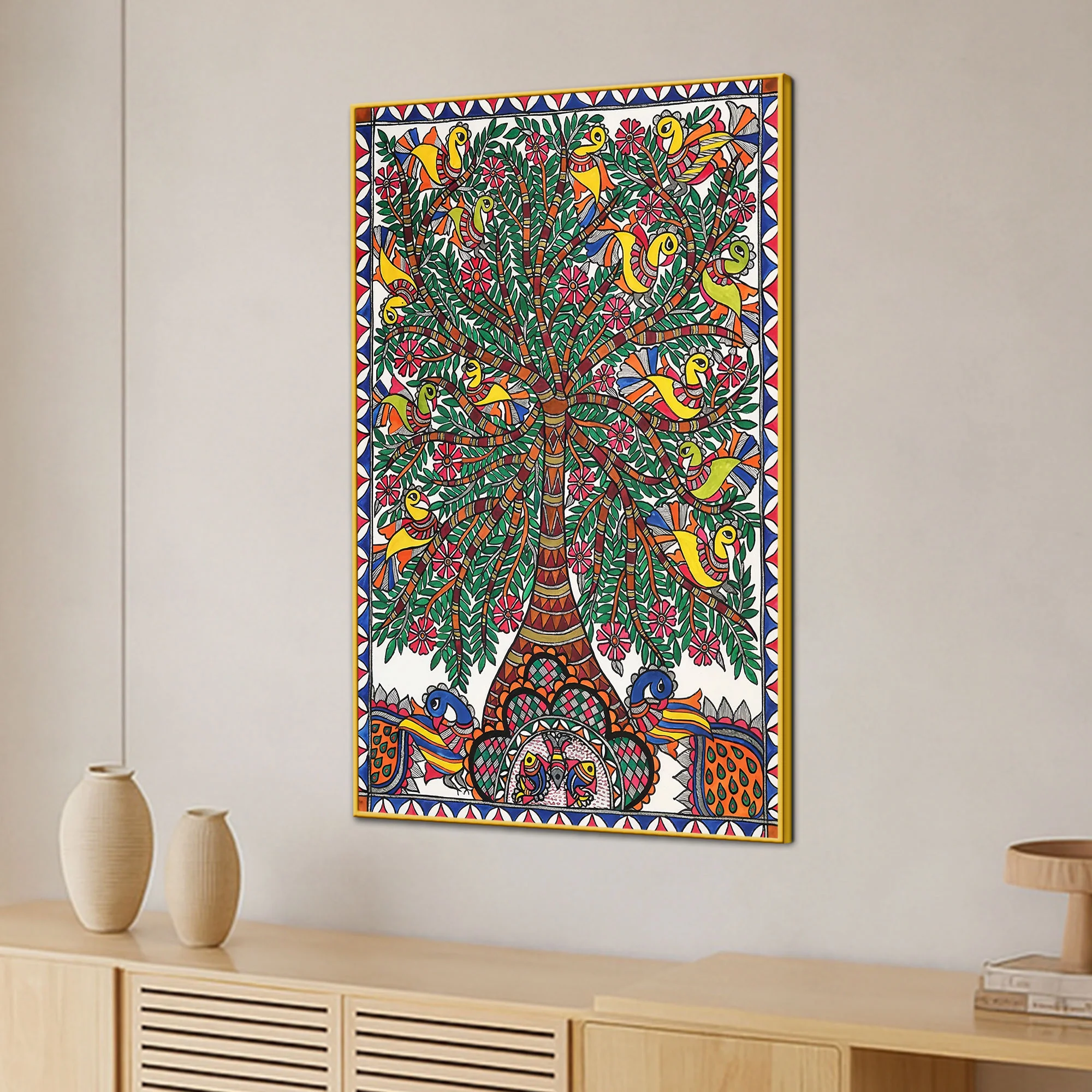 Madhubani Tree of Life Canvas Wall Painting for Traditional Decor - Image 3