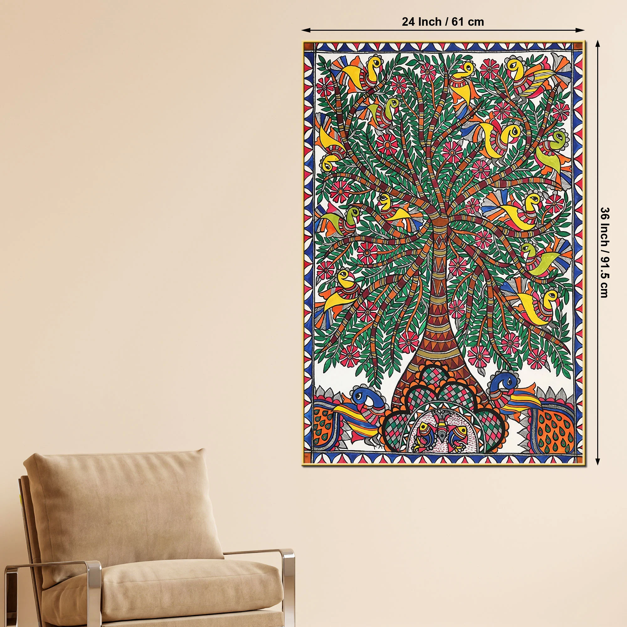 Madhubani Tree of Life Canvas Wall Painting for Traditional Decor - Image 5