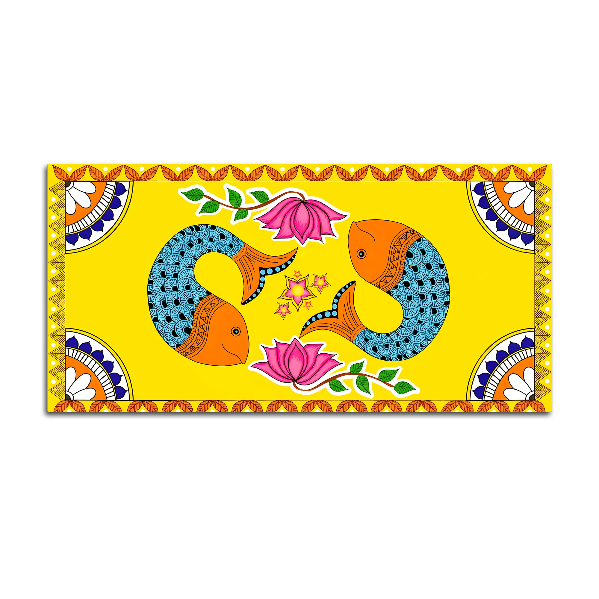 Madhubani Twin Fish Canvas Painting | Traditional Indian Decor - Image 4