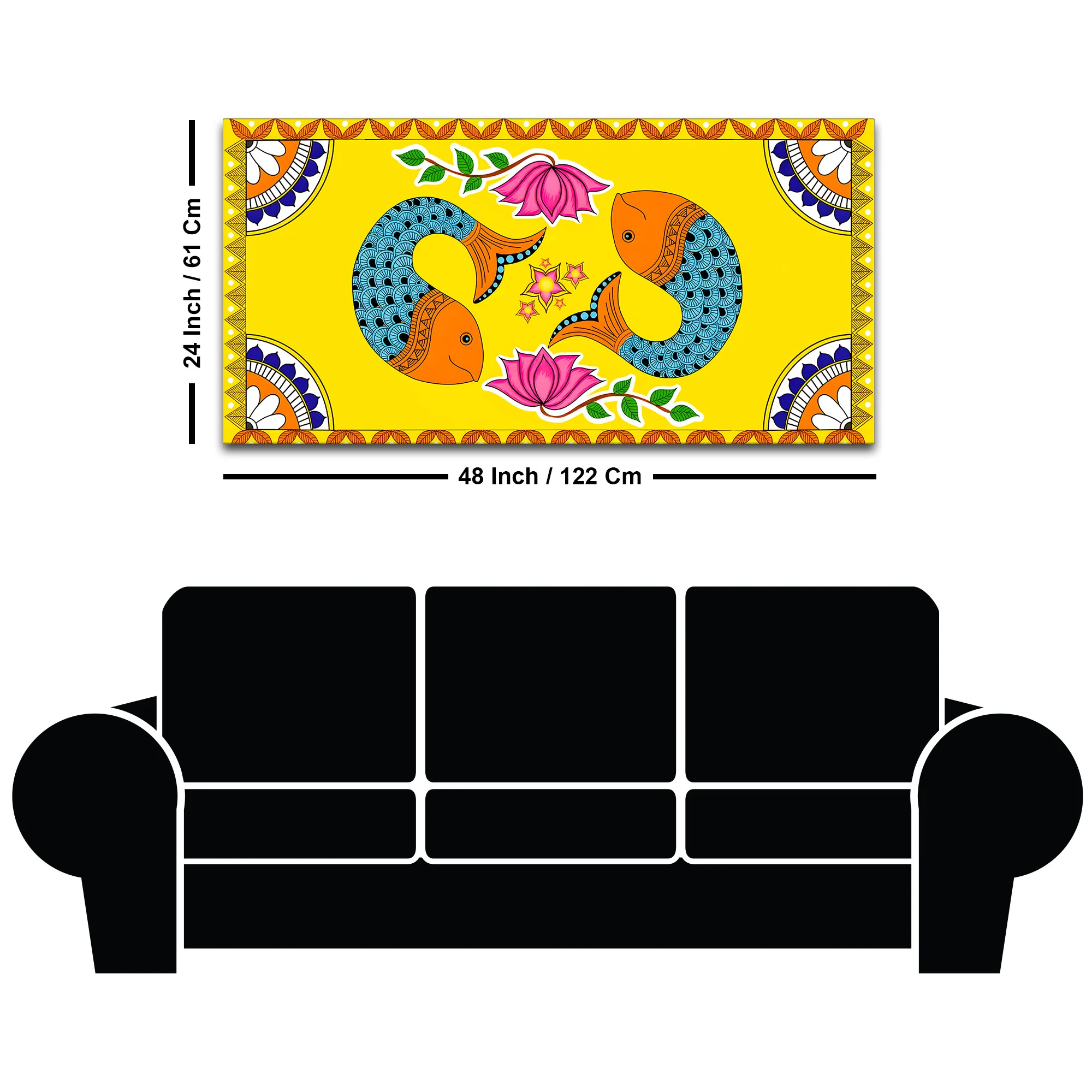 Madhubani Twin Fish Canvas Painting | Traditional Indian Decor - Image 8
