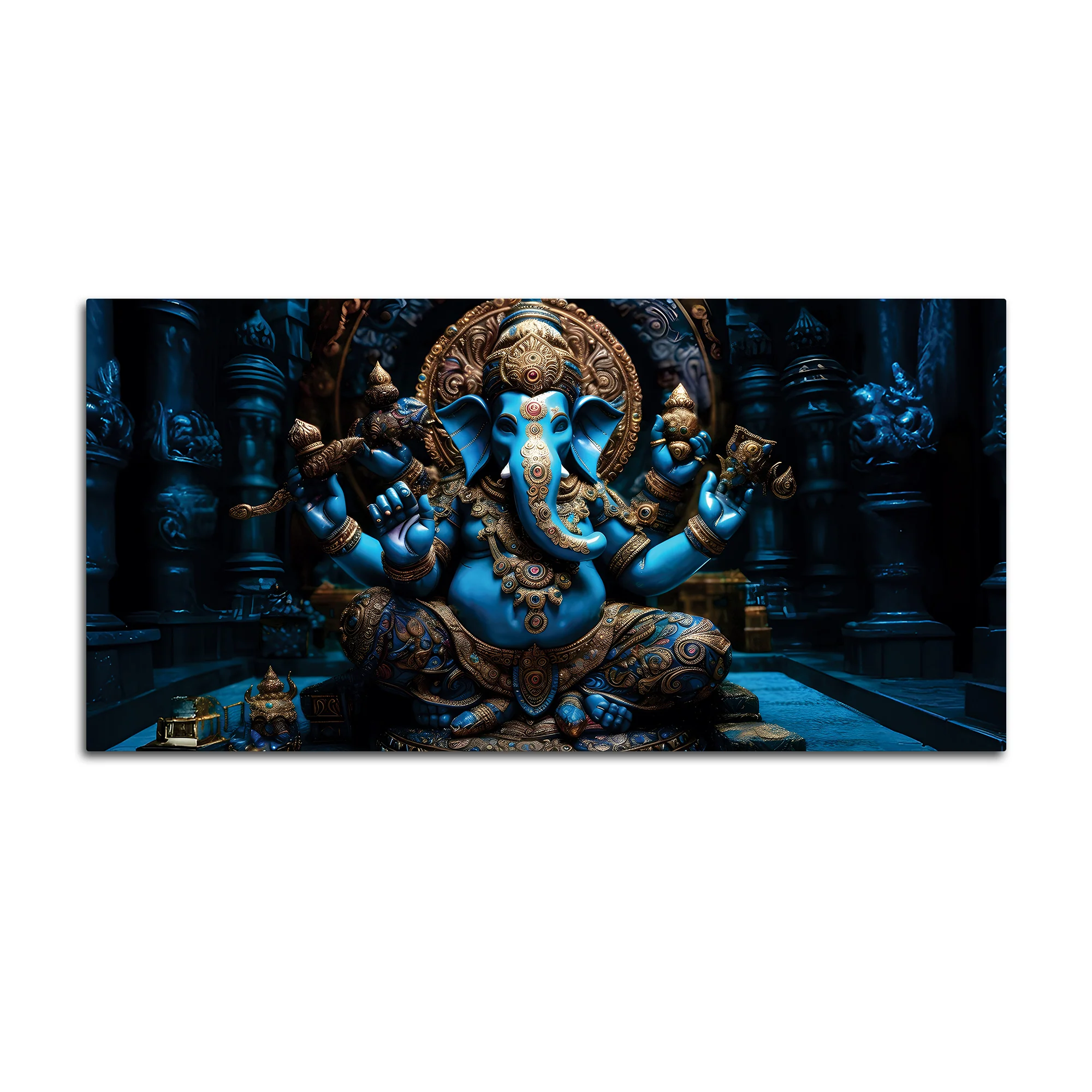 Maha Ganesh in Sacred Blue Premium Canvas Wall Painting for Living Room & Pooja Space – Modern Religious Wall Decor - Image 4