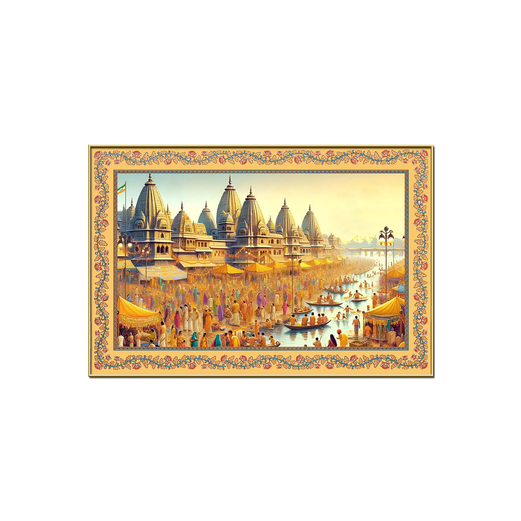 Maha Kumbh Mela on Ganga Ghat Border Canvas Wall Painting - Image 3