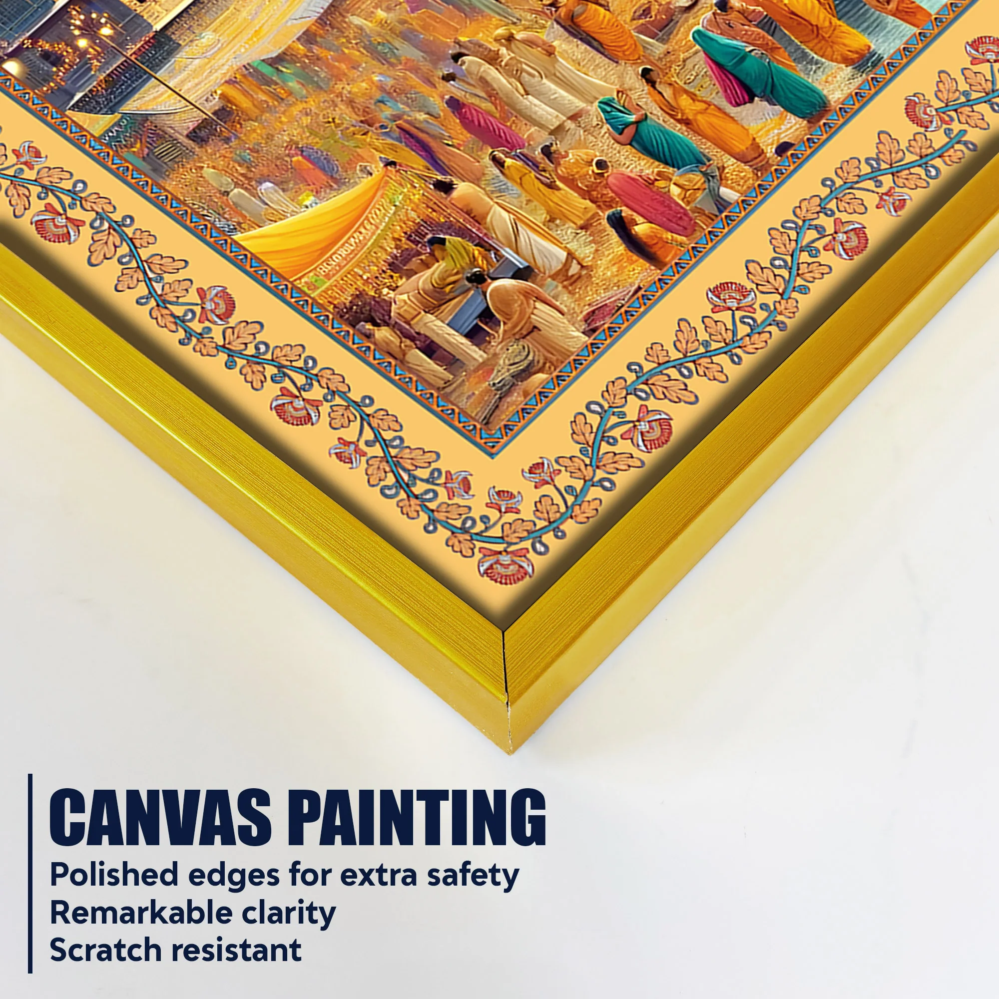 Maha Kumbh Mela on Ganga Ghat Border Canvas Wall Painting - Image 4