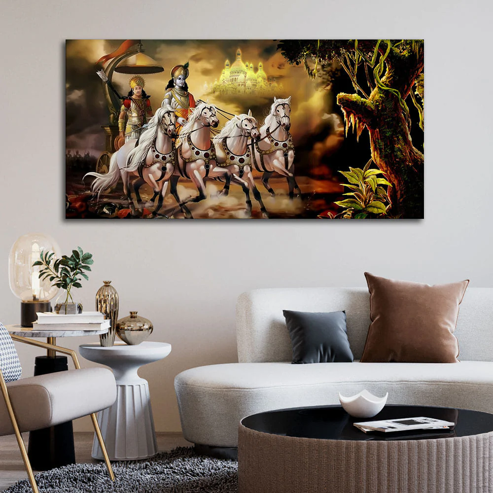 Mahabharat Shri Krishna and Arjun Premium Canvas and Wall Painting - Image 2