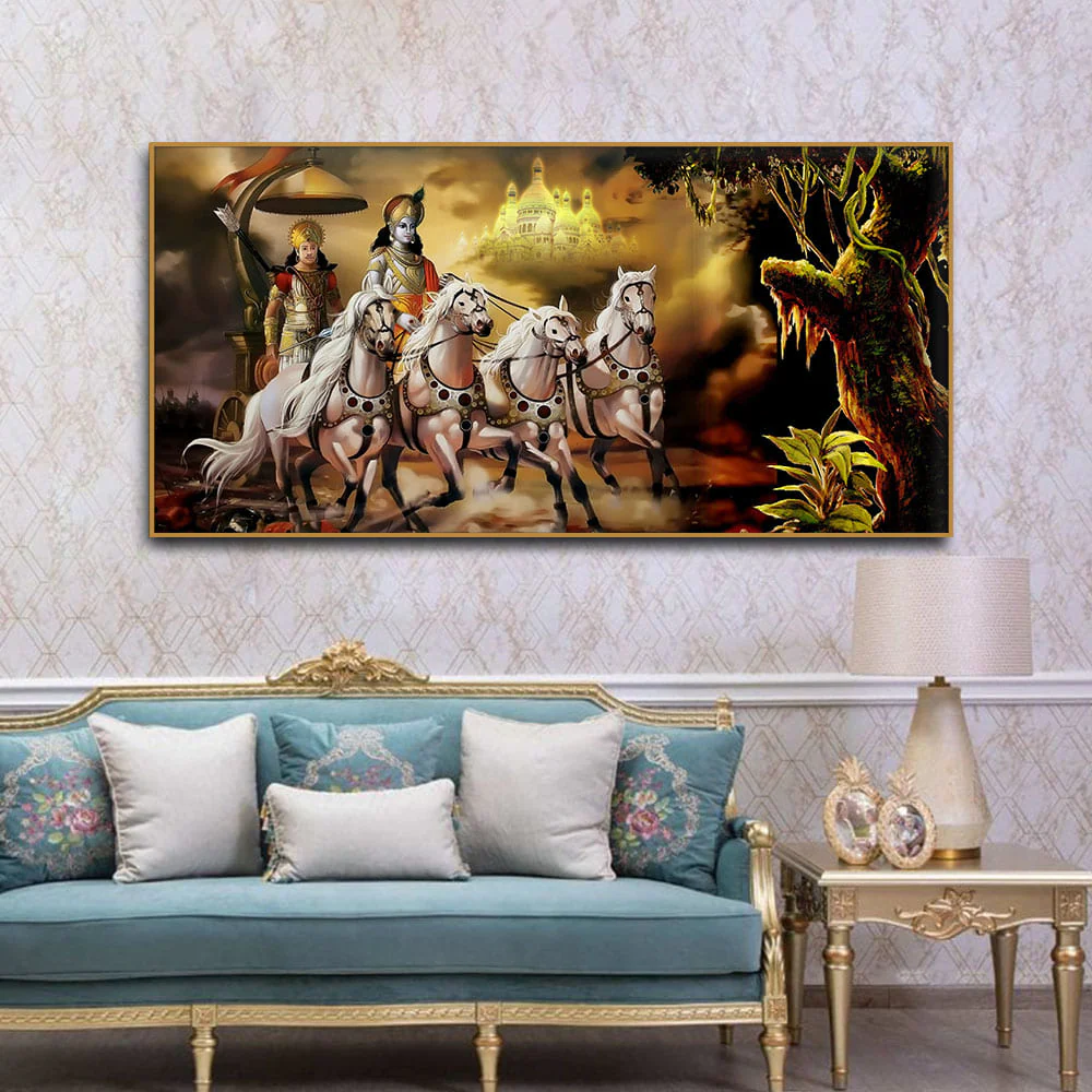 Mahabharat Shri Krishna and Arjun Premium Canvas and Wall Painting - Image 3