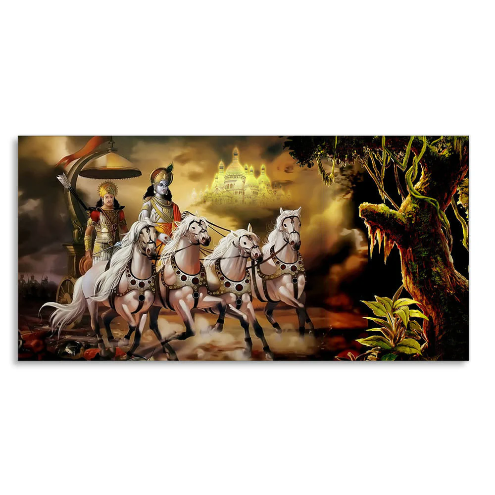 Mahabharat Shri Krishna and Arjun Premium Canvas and Wall Painting - Image 4