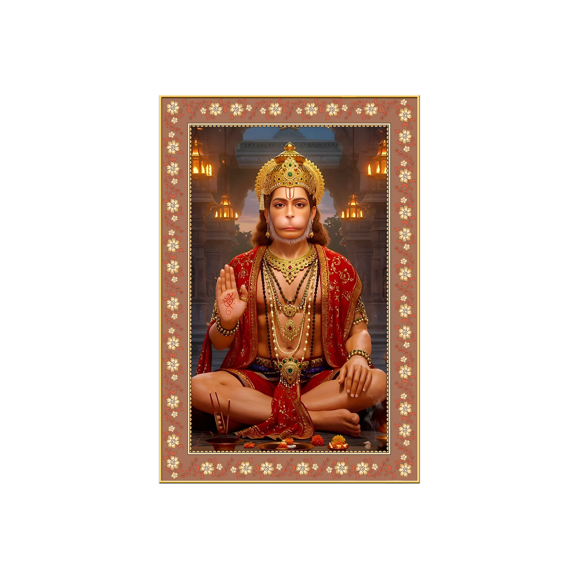 Mahavira Hanuman Floral Border Vertical Wall Painting - Image 4