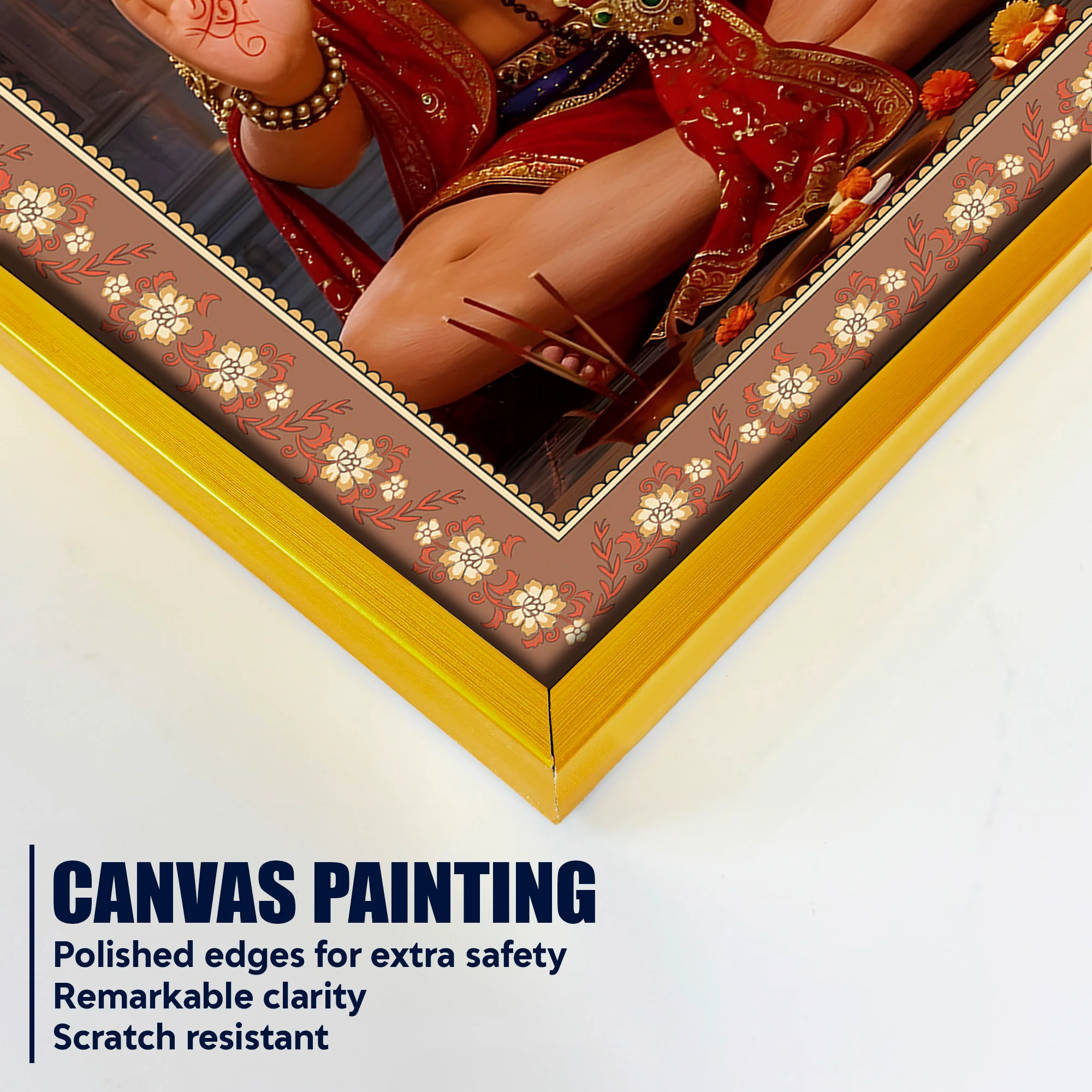 Mahavira Hanuman Floral Border Vertical Wall Painting - Image 5