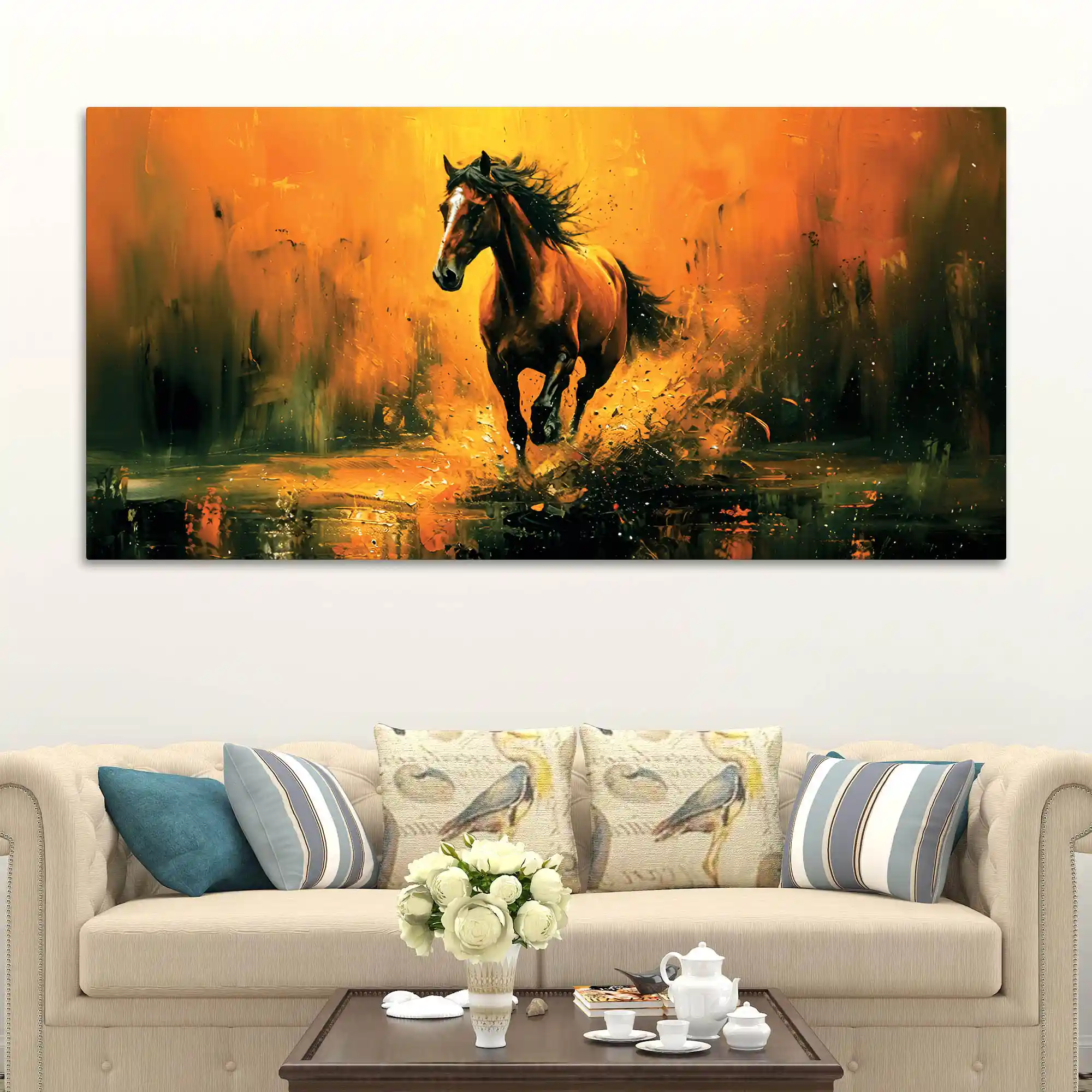Majestic Black Running Horse Abstract Stallion Canvas Wall Painting - Image 3