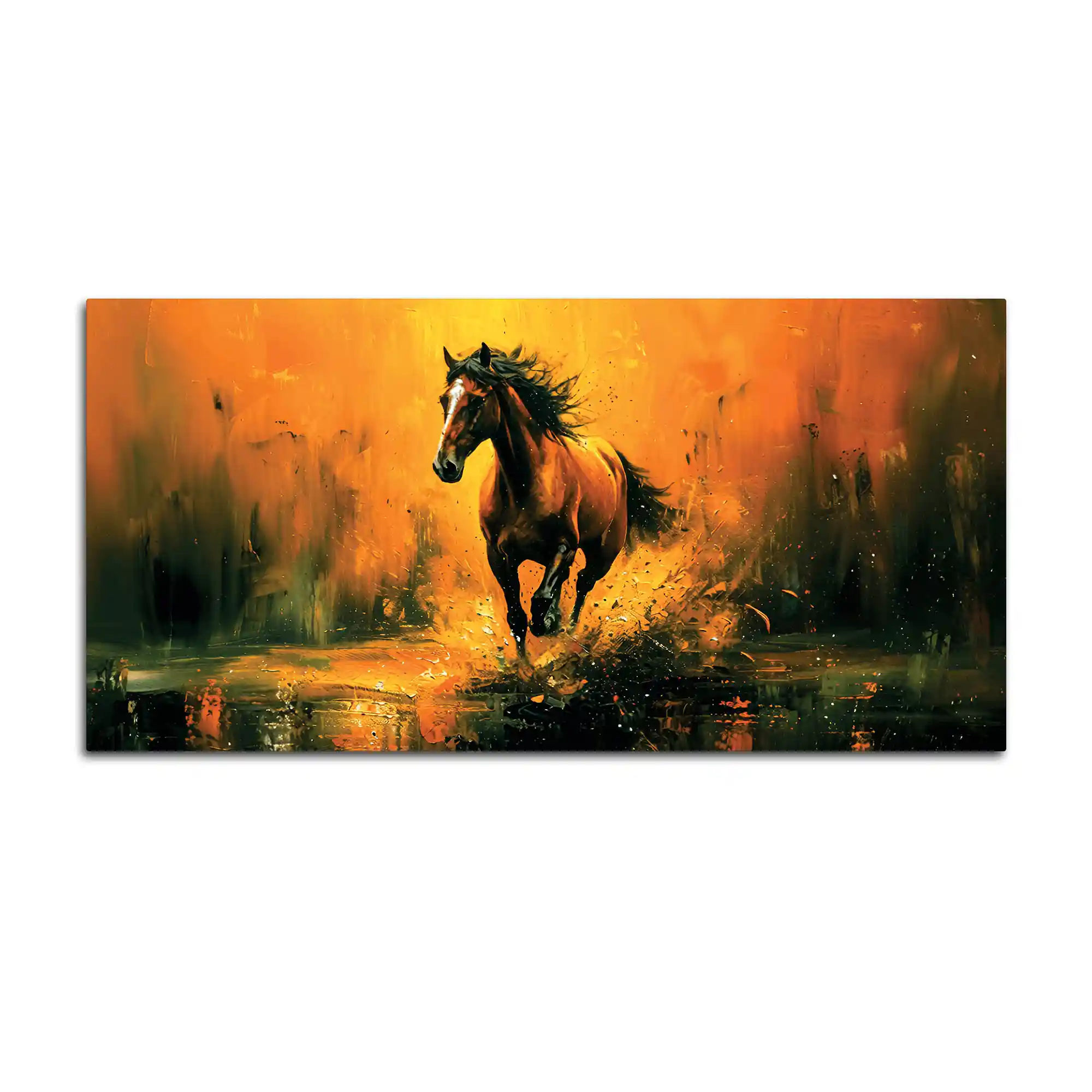 Majestic Black Running Horse Abstract Stallion Canvas Wall Painting - Image 4