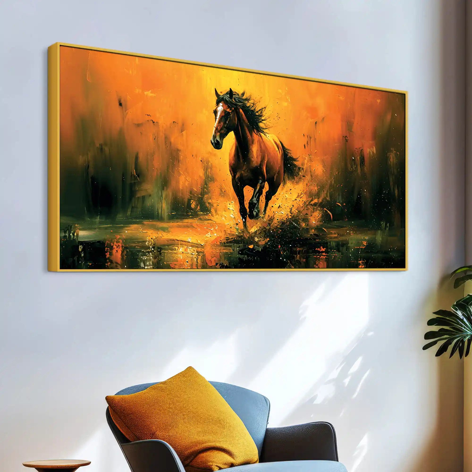 Majestic Black Running Horse Abstract Stallion Canvas Wall Painting - Image 5
