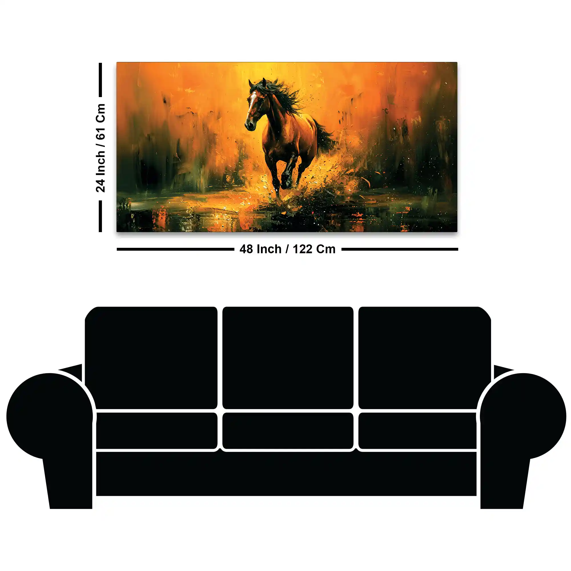 Majestic Black Running Horse Abstract Stallion Canvas Wall Painting - Image 8