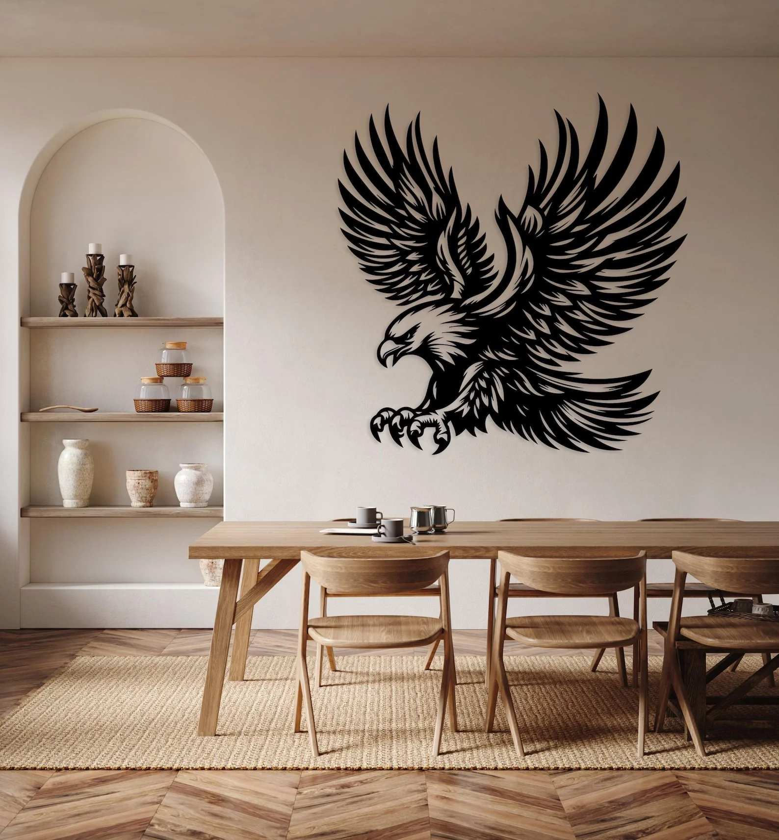 Majestic Detailed Eagle Silhouette Metal Wall Art Decor - Image 2