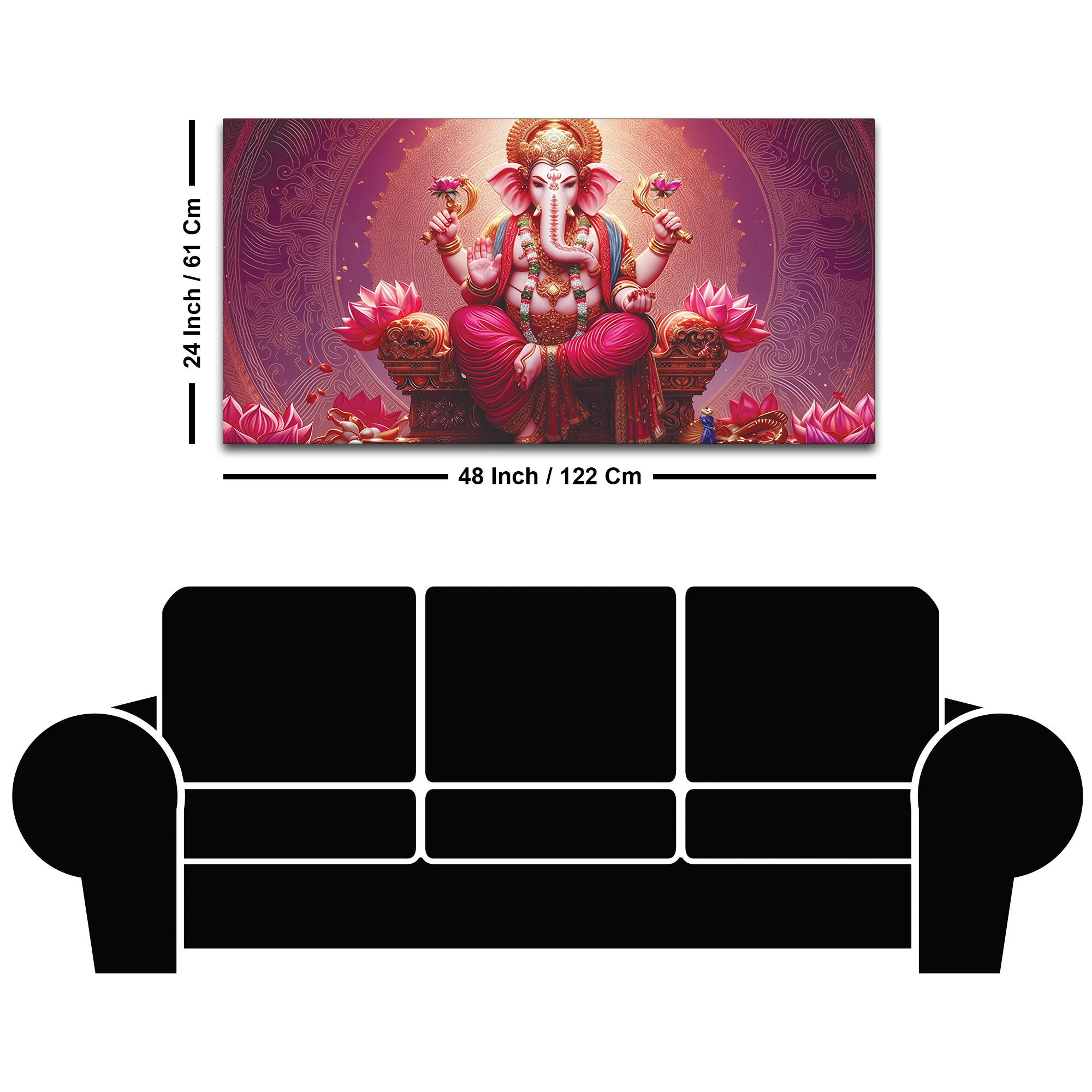 Majestic Lord Shri Ganesha Sitted on Lotus Throne Canvas Wall Painting Pink Themed – Spiritual Wall Art for Home Décor - Image 8