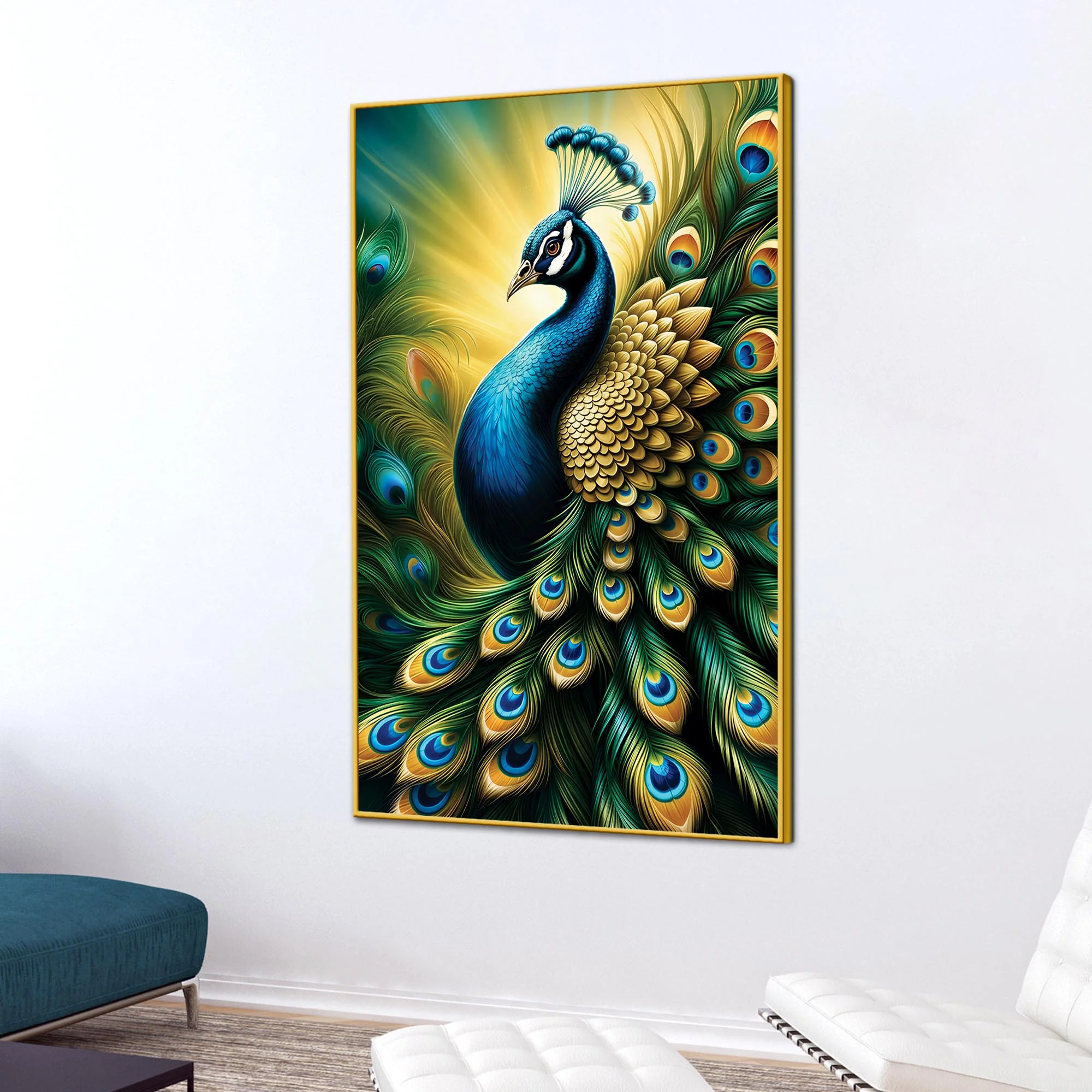 Majestic Peacock Canvas Painting | Modern Bird Wall Art - Image 3