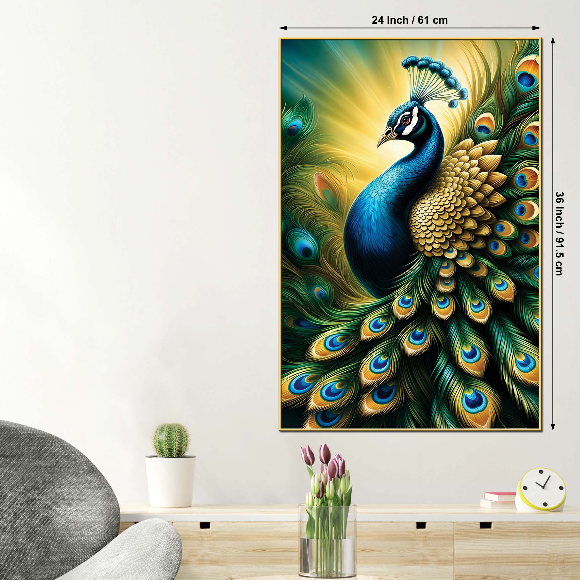 Majestic Peacock Canvas Painting | Modern Bird Wall Art - Image 5