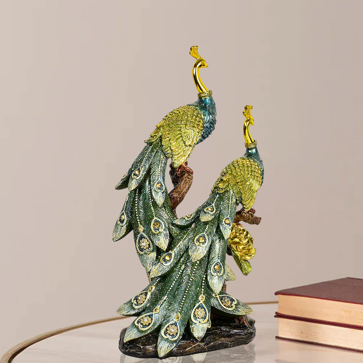 Majestic Peacock Couple Resin Decorative Showpiece - Image 3