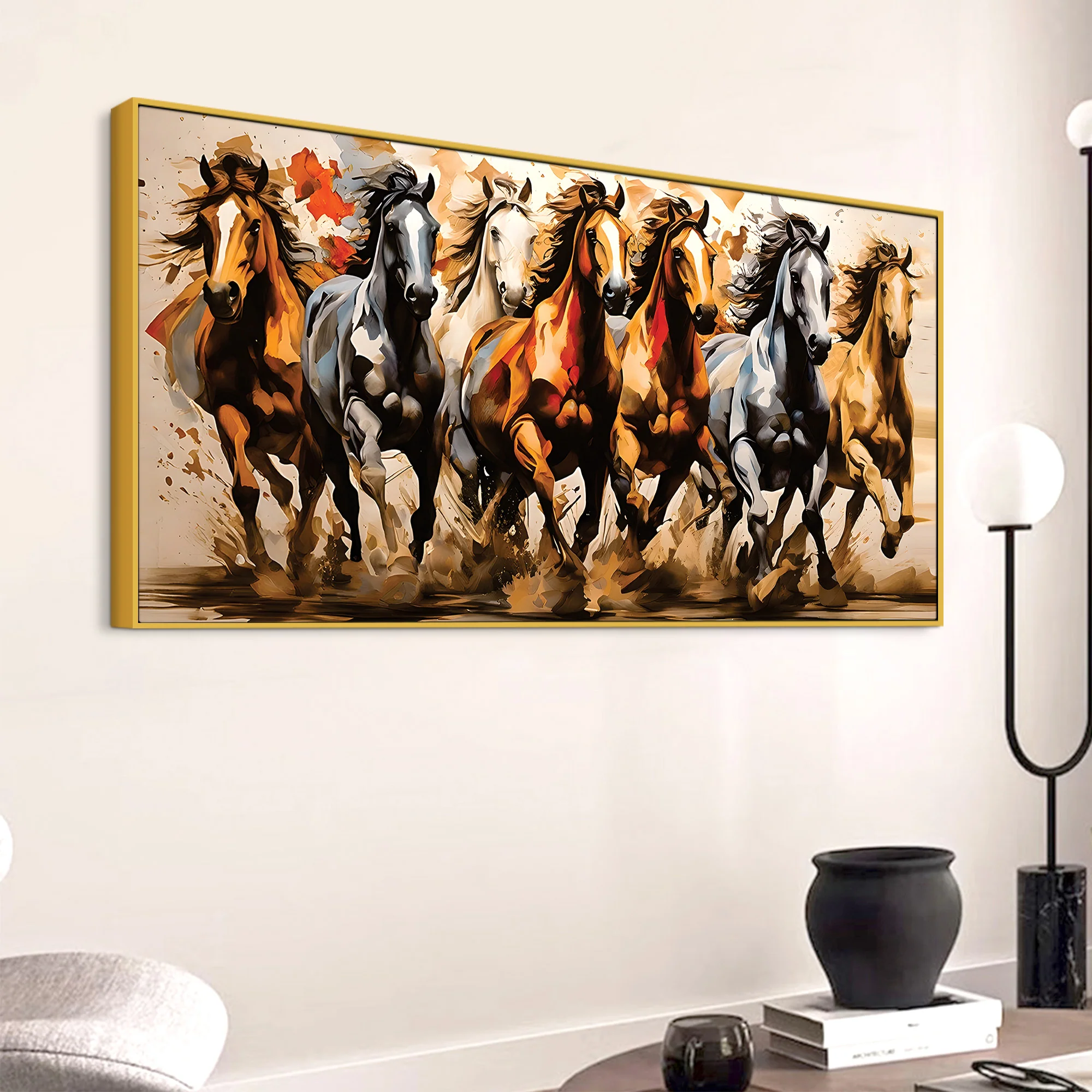 Majestic Seven Horses Water Color Art Premium Wall Painting - Image 4