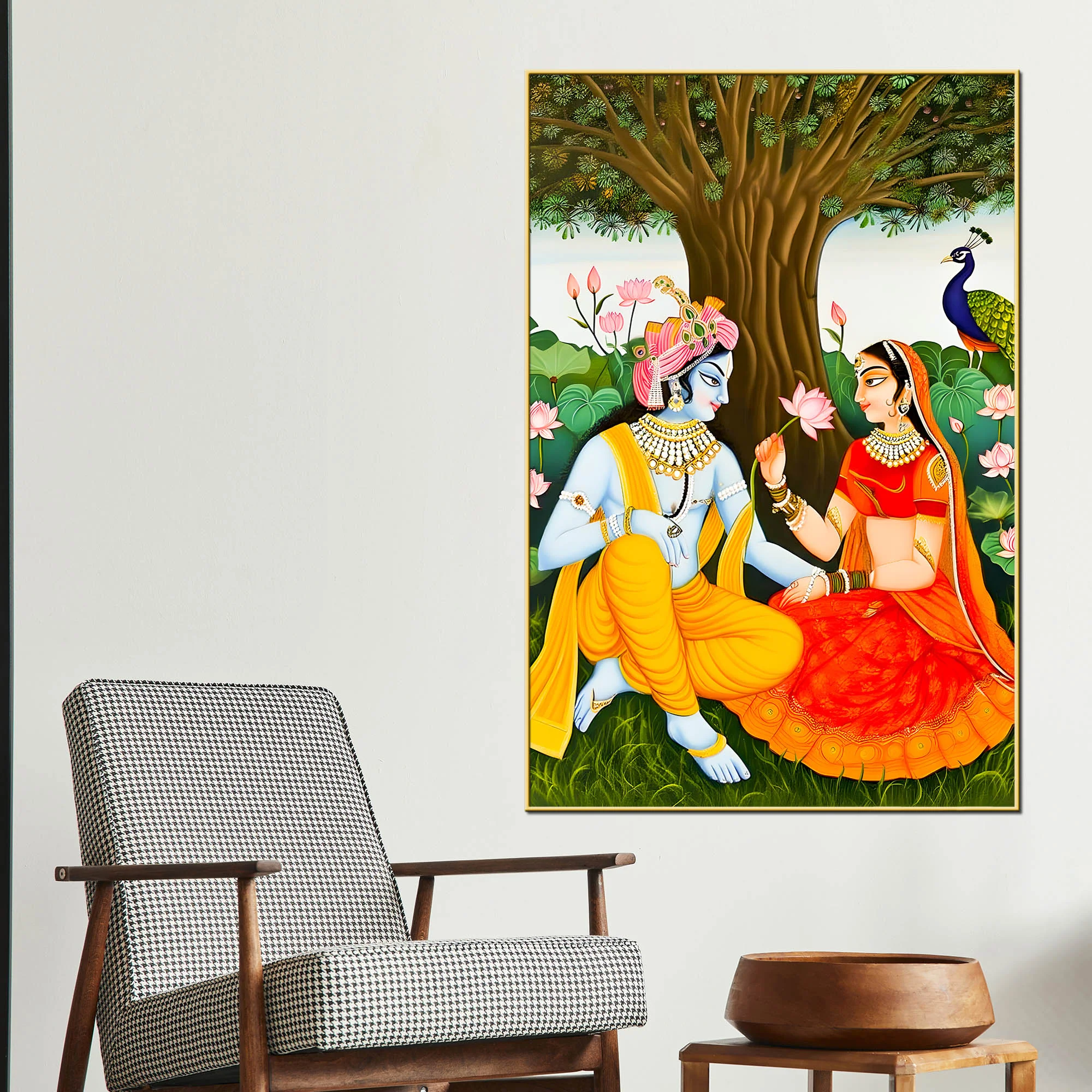 Majestic Shree Radha Krishna Garden Scene Canvas Wall Painting - Image 2