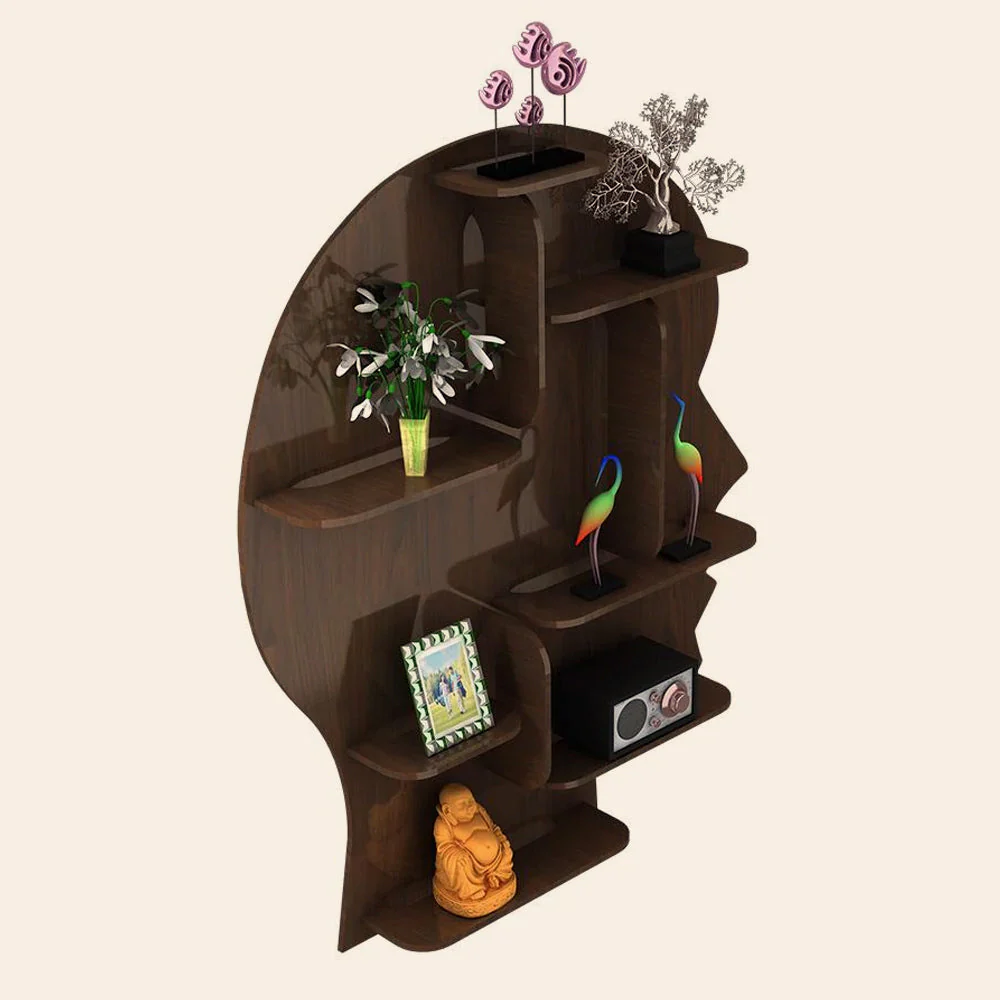 Man Backlit Designer Wooden Wall Shelf / Book Shelf, Walnut Finish - Image 3