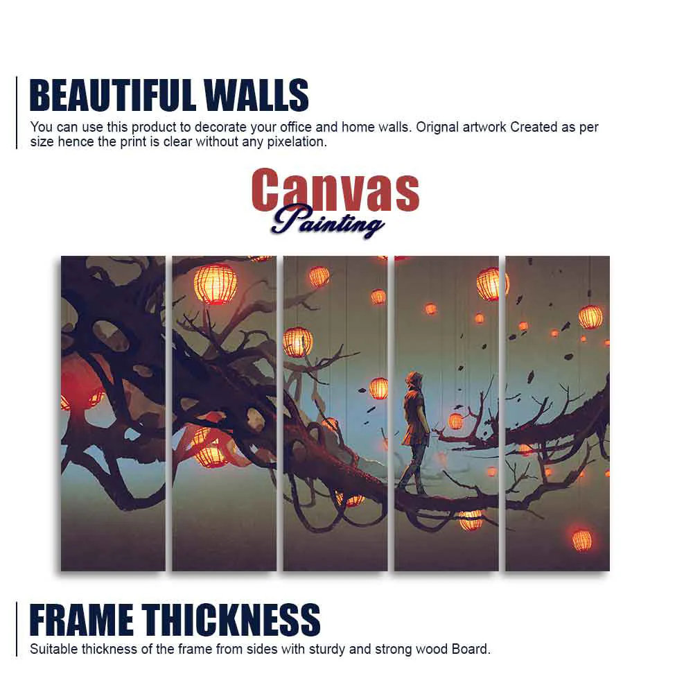 Man Walking in Night Premium Five Pieces Canvas Wall Painting - Image 5