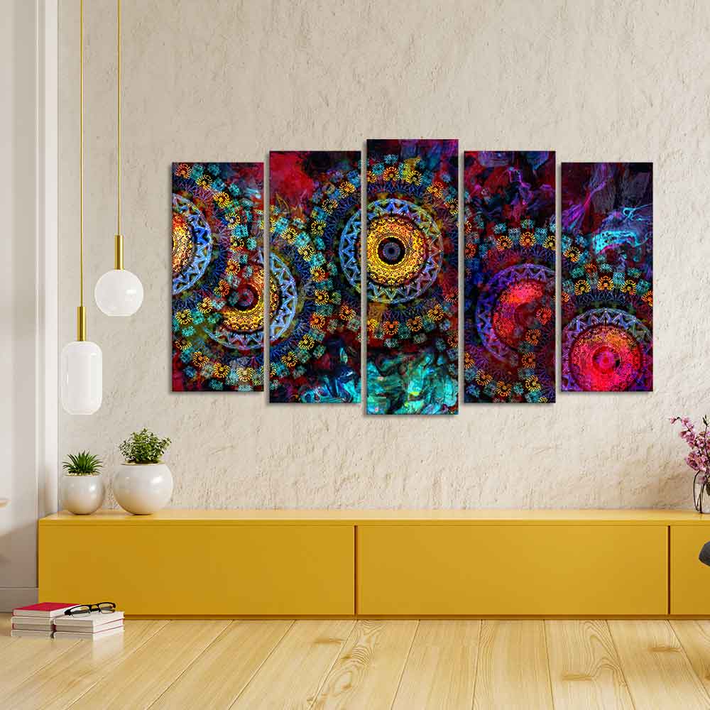 Mandala Art Dark Eyes Canvas Wall Painting of Five Pieces - Image 2