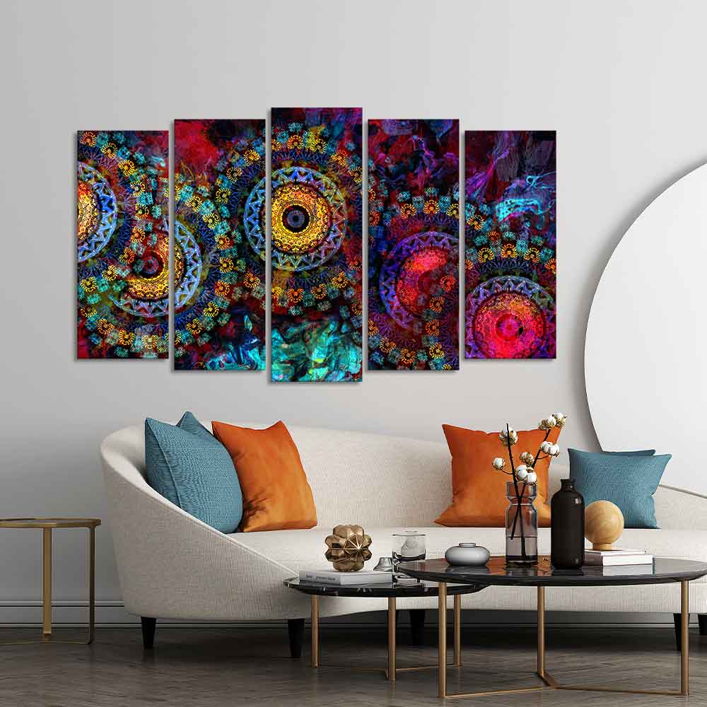 Mandala Art Dark Eyes Canvas Wall Painting of Five Pieces - Image 3