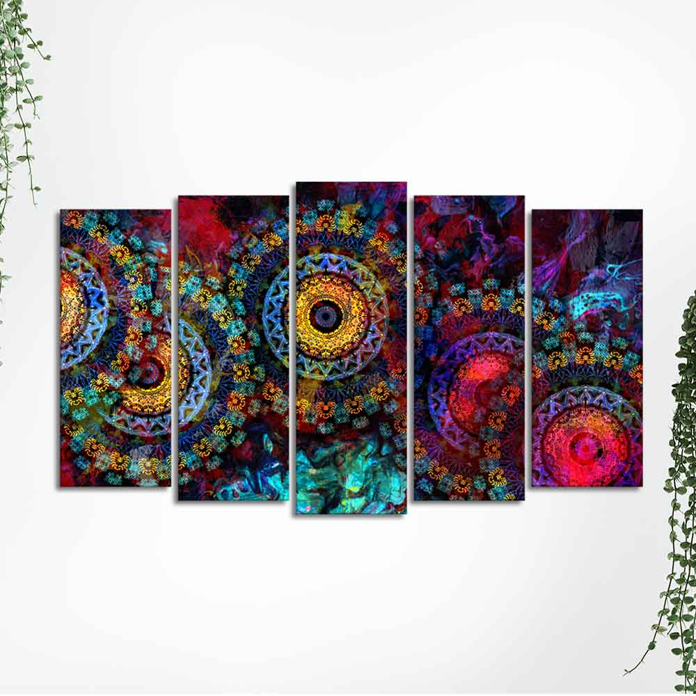 Mandala Art Dark Eyes Canvas Wall Painting of Five Pieces - Image 5