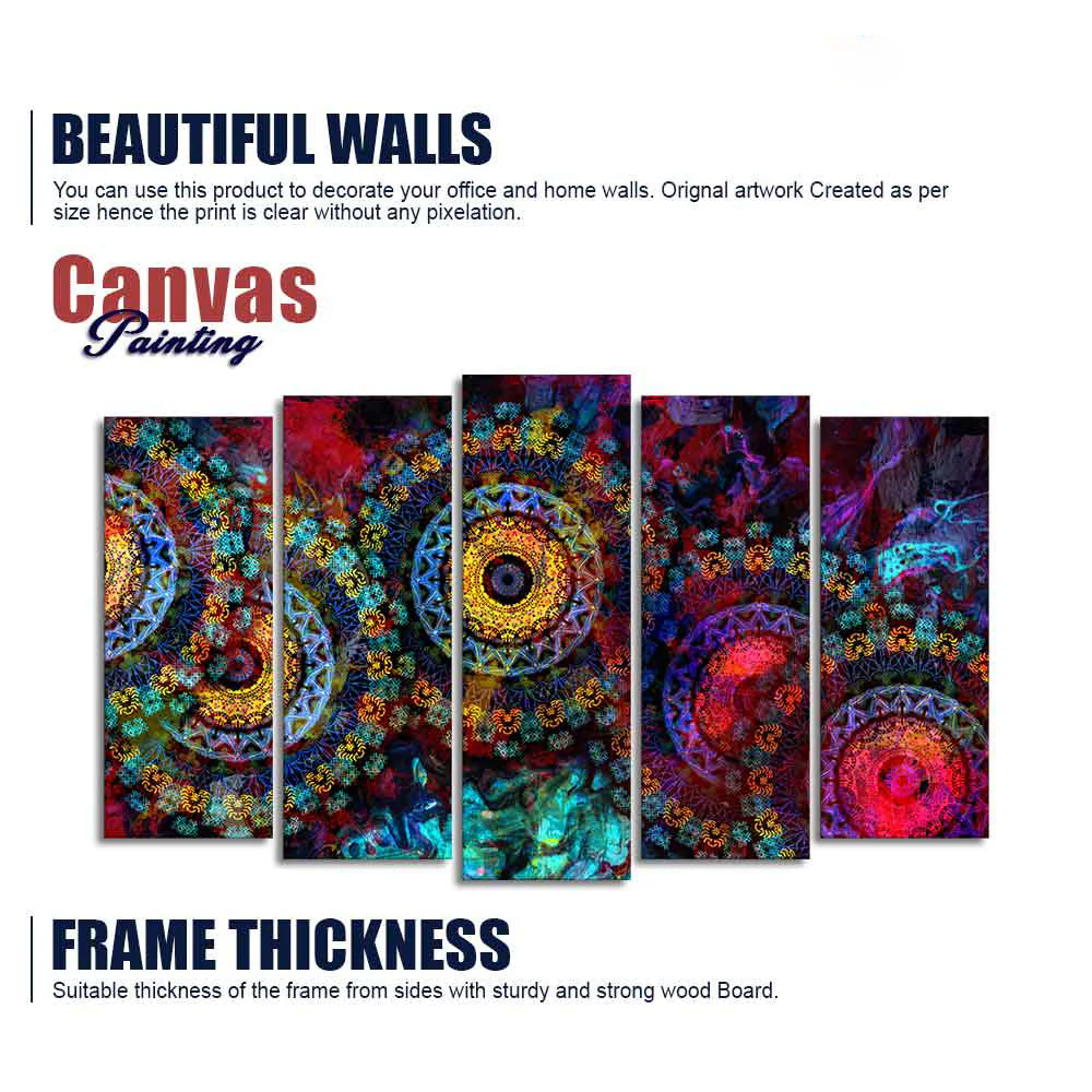 Mandala Art Dark Eyes Canvas Wall Painting of Five Pieces - Image 7