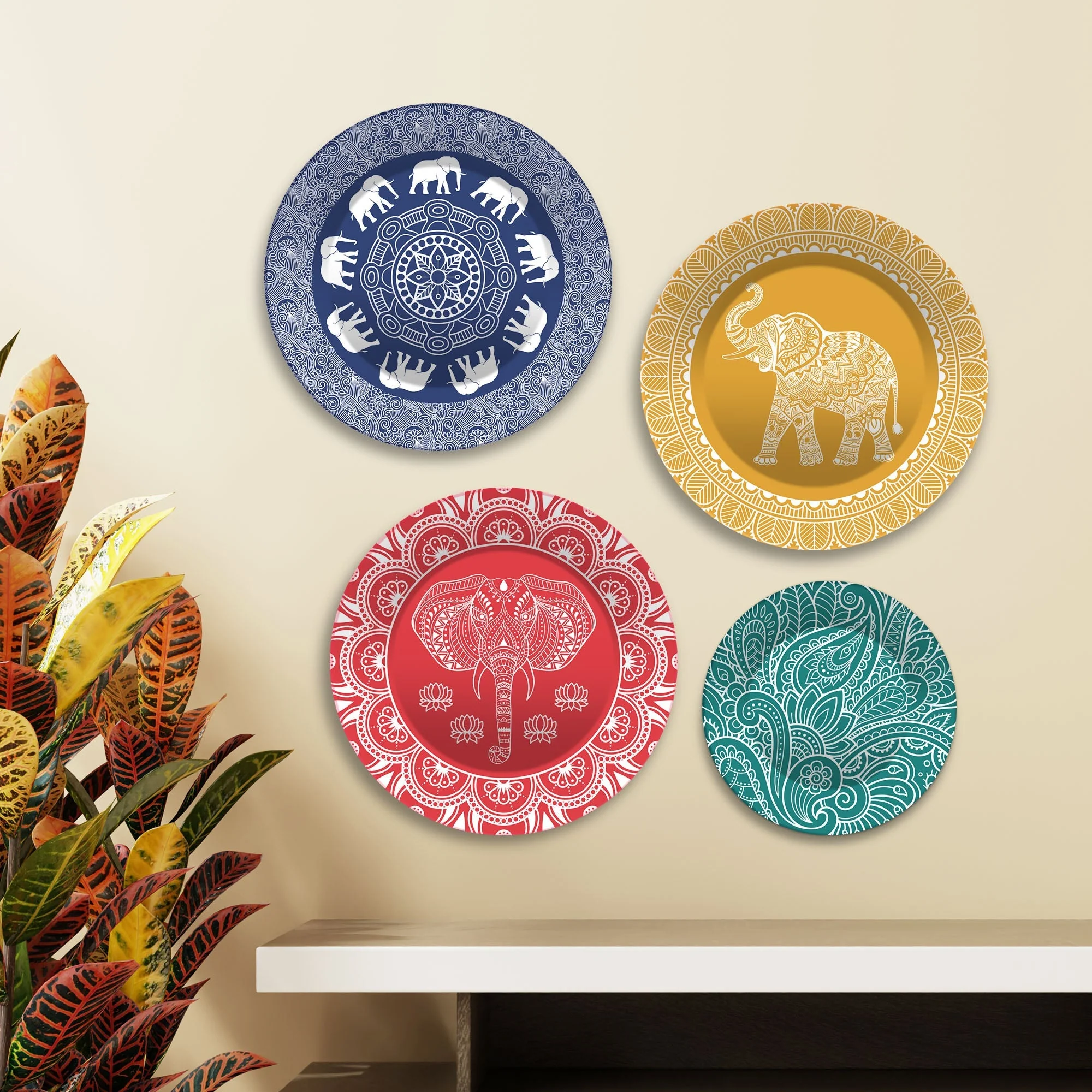 Mandala Pattern Elephants Wall Plates Painting Set of Four - Image 2