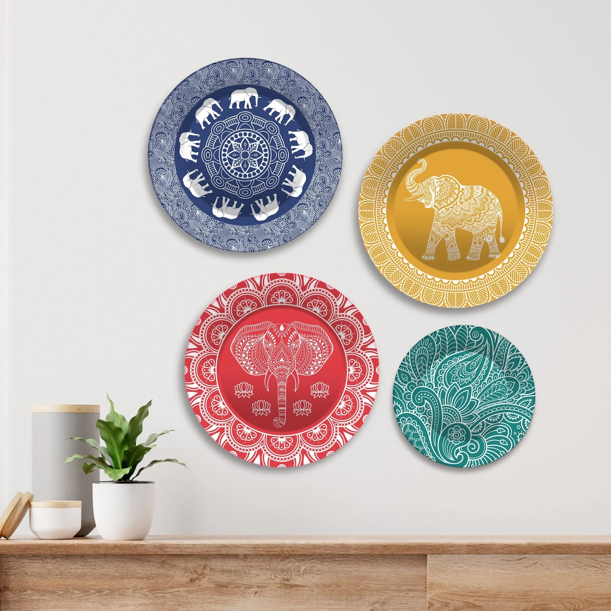 Mandala Pattern Elephants Wall Plates Painting Set of Four - Image 3