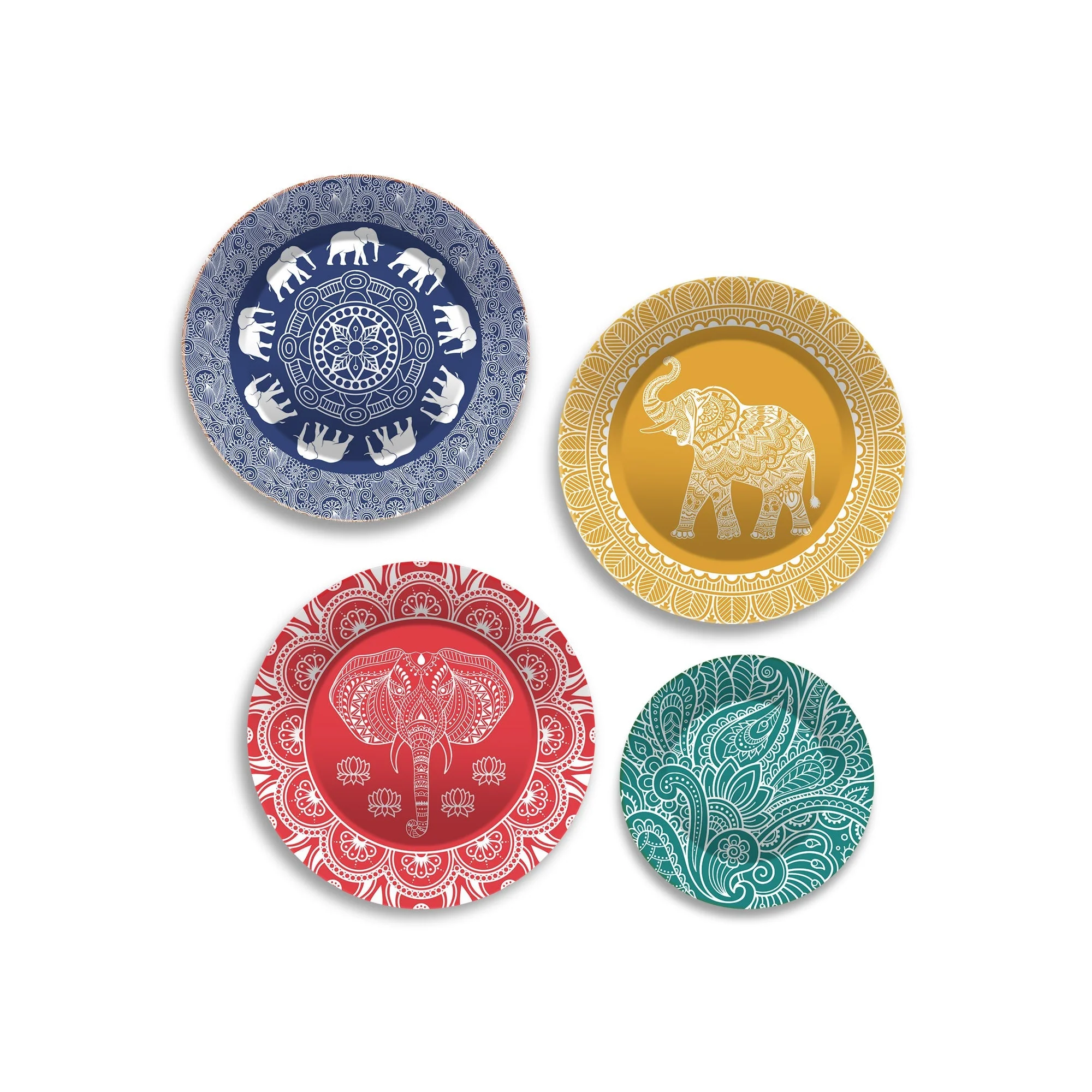 Mandala Pattern Elephants Wall Plates Painting Set of Four - Image 4